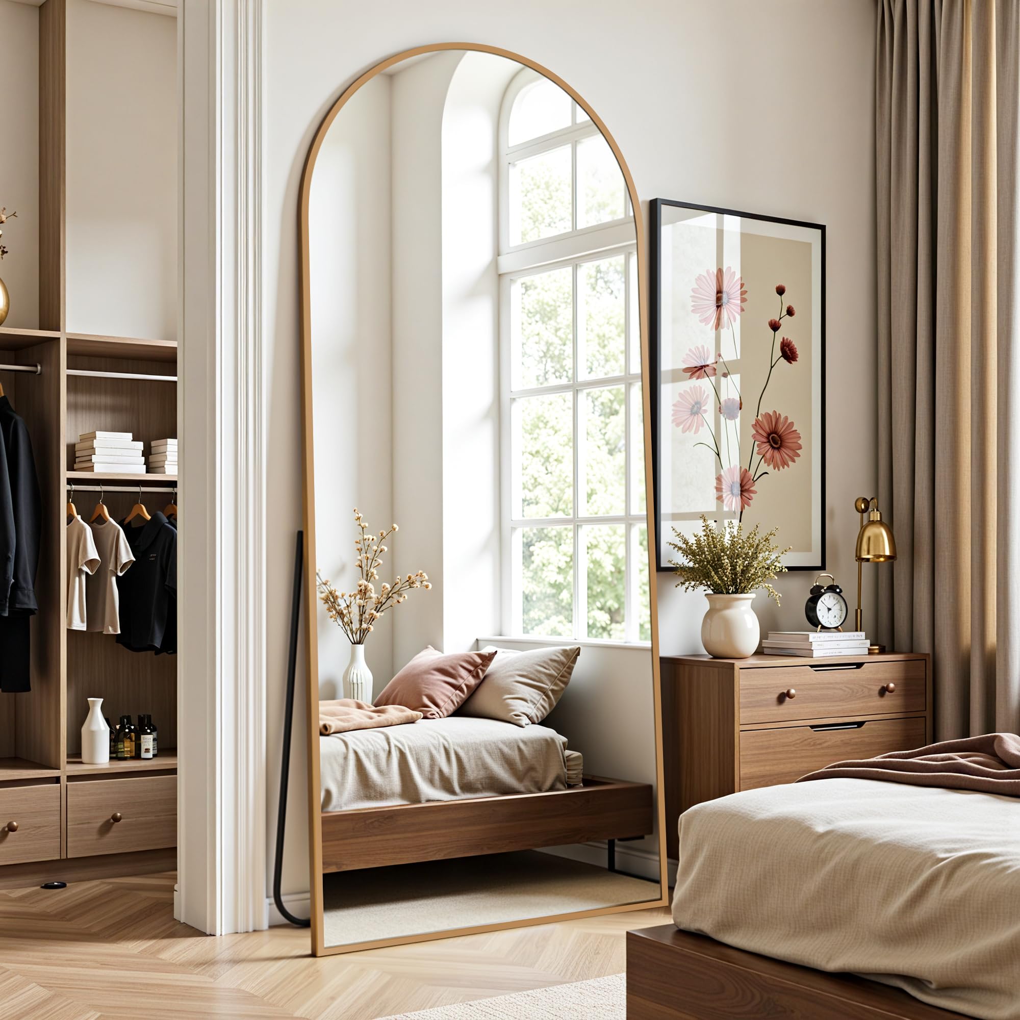 Arched Floor Mirror, 58"x18" Full Length Mirror - Freestanding Full Body Mirror with Stand for Bedroom or Living Room (Black)