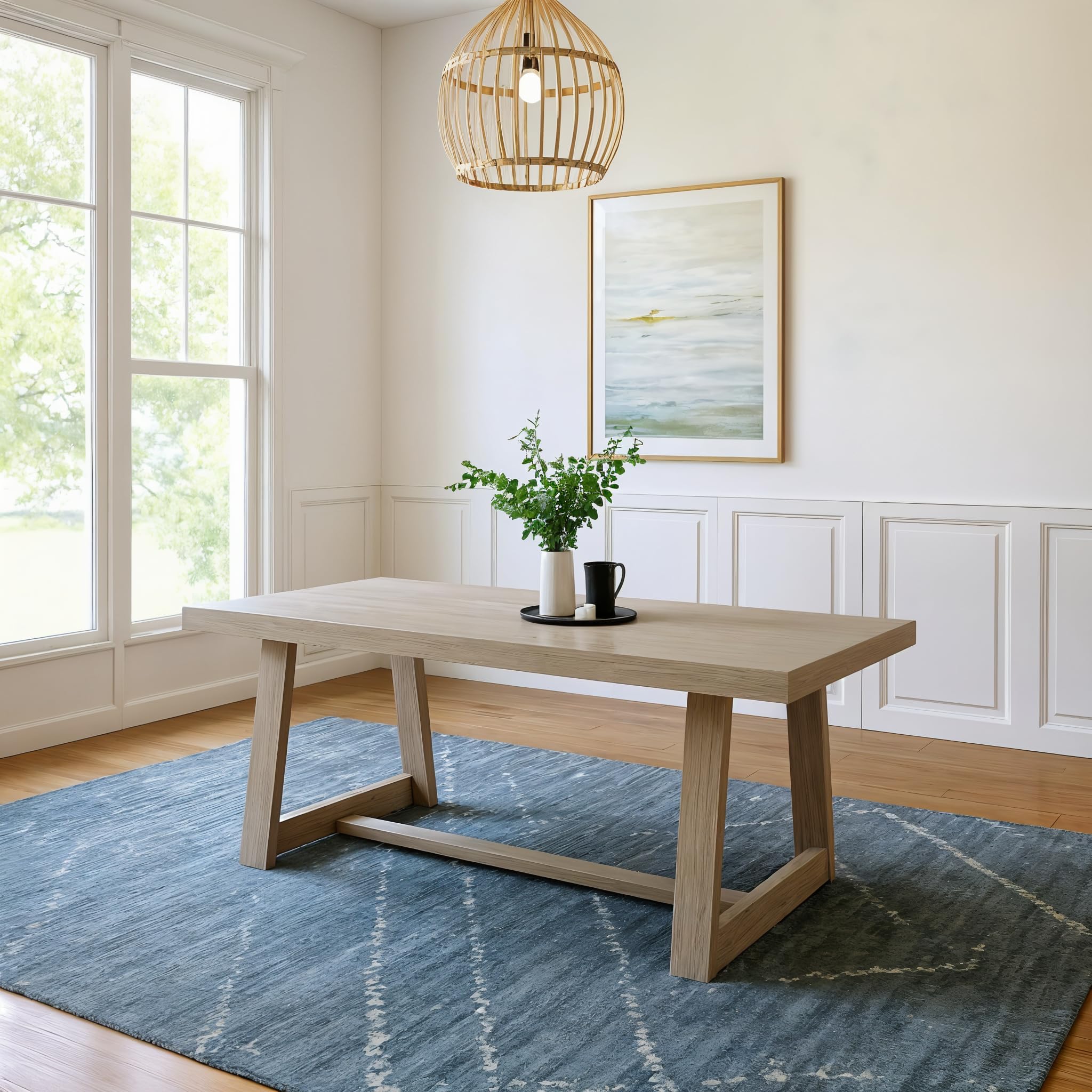 Plank+Beam 72 Inch Farmhouse Dining Table, Solid Wood Rustic Kitchen Table, Large Wooden Rectangular Dinner Table for Dining Room, Home Office, Living Room Furniture, Easy Assembly, Black Wirebrush
