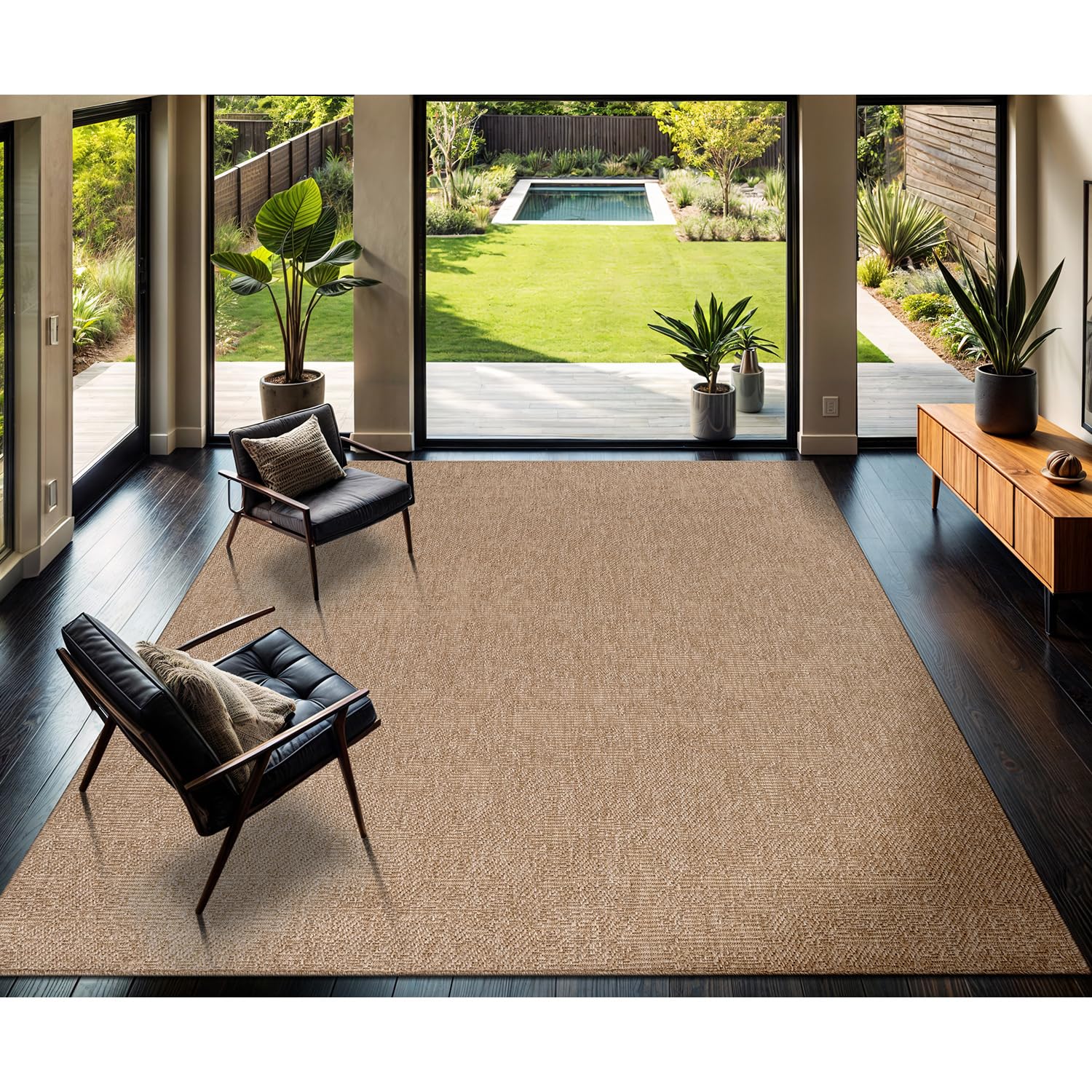 CAMILSON Easy Jute Rug 5x7, Indoor Outdoor Natural Color Fiber Area Rugs for Living Room Patio and Kitchen Rug, Sisal Boho Woven Design, Easy-Cleaning, Washable Outside Carpet Alfombras (5 x 7)
