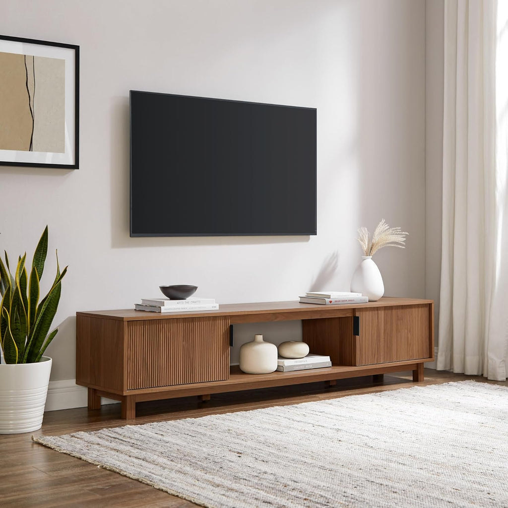 Walker Edison Arundo Fluted TV Stand for TVs up to 80 Inches, 70" TV Stand, Mocha