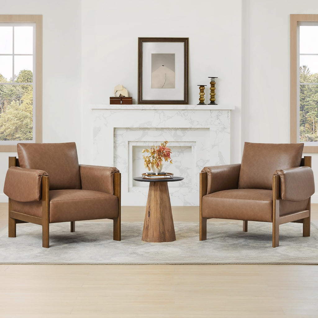 CHITA Accent Chair Set of 2, Mid Century Modern Fabric Upholstery Armchair for Living Room, Solid Wood Frame, Fabric in Linen