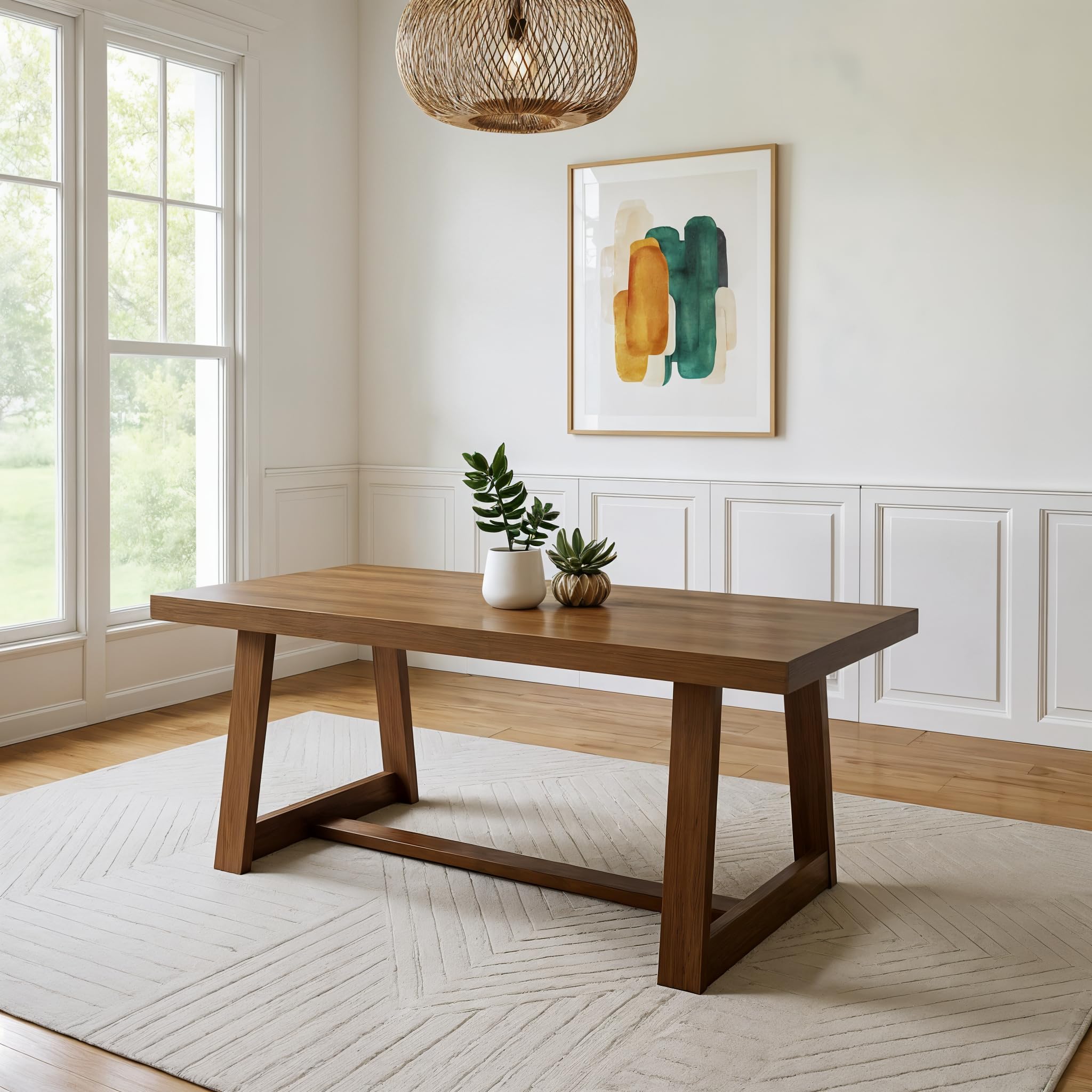 Plank+Beam 72 Inch Farmhouse Dining Table, Solid Wood Rustic Kitchen Table, Large Wooden Rectangular Dinner Table for Dining Room, Home Office, Living Room Furniture, Easy Assembly, Black Wirebrush