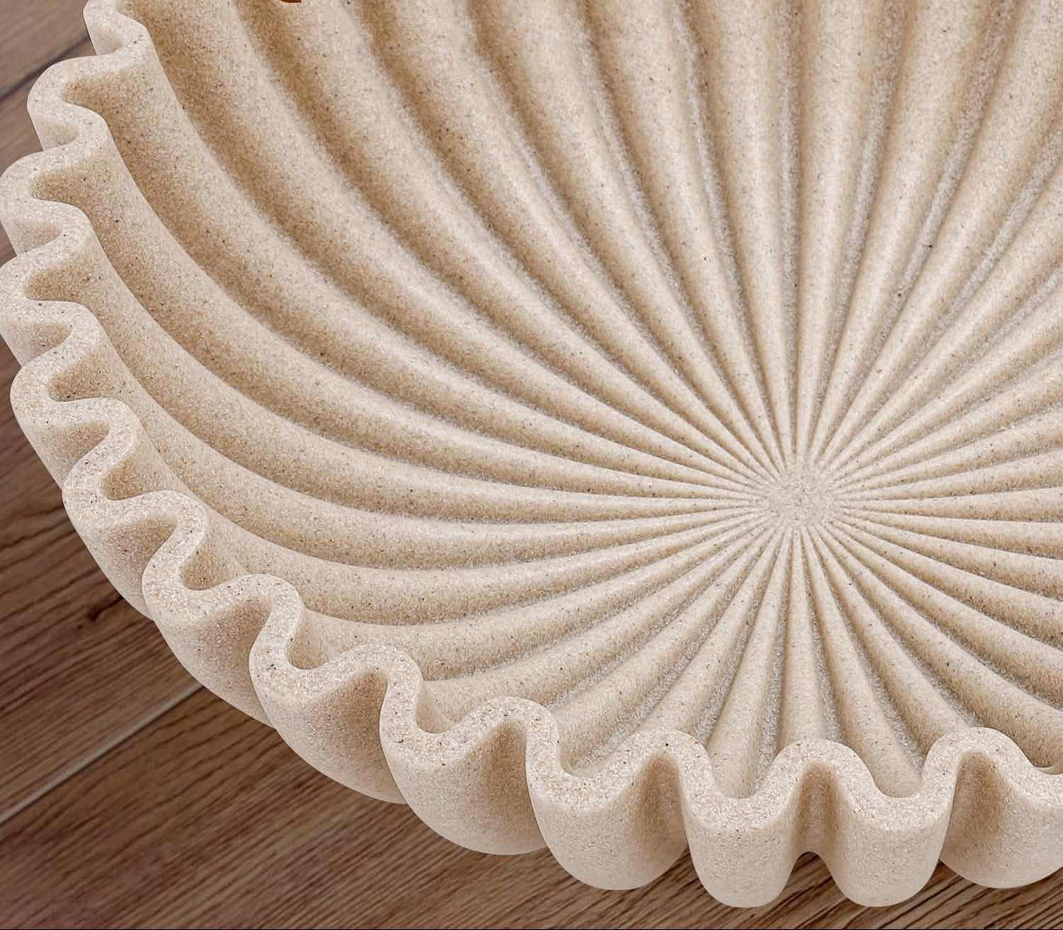 Large Decorative Bowl, Modern Handicraft Bowls for Home Decor, Decorative Fruit Bowl for Kitchen Counter, Ruffle Decor, Stylish Key Bowl for Entry Table, Artificial Stone Beige
