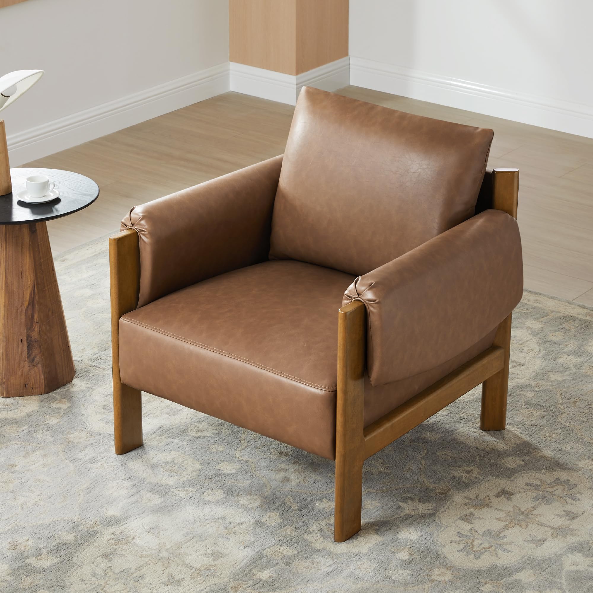 CHITA Accent Chair Set of 2, Mid Century Modern Fabric Upholstery Armchair for Living Room, Solid Wood Frame, Fabric in Linen