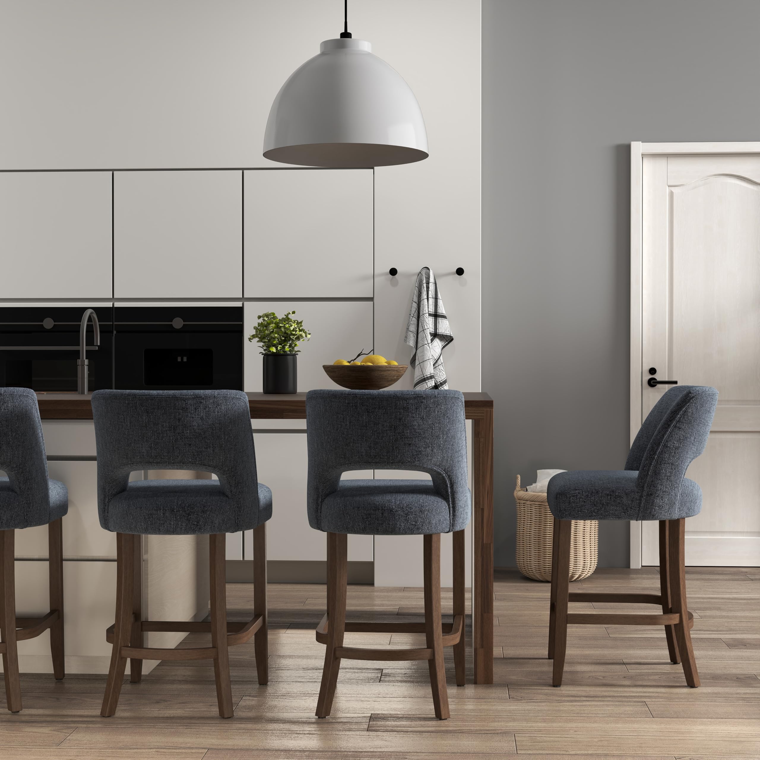 VKNOW Bar Stools Set of 4,Upholstered Counter Height Bar Stools,Modern Counter Stools with Wood Legs for Kitchen Island Dining Room Bar,Beige