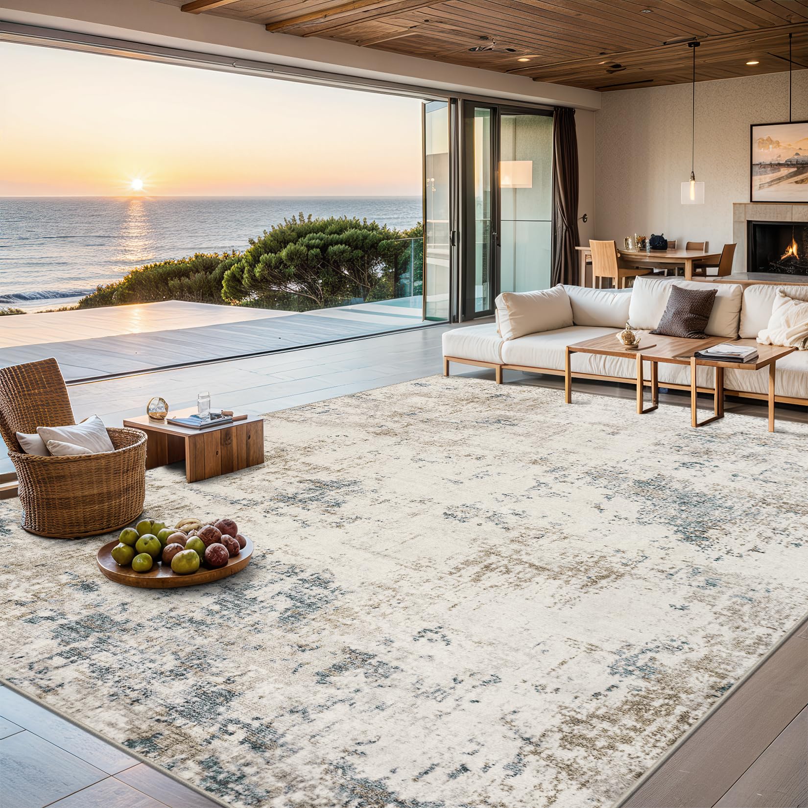8x10 Area Rugs for Living Room - Washable Rug Modern Abstract Soft Large Neutral Non-Slip Carpet Indoor Floor Stain Resistant Thin Carpets for Bedroom Dining Room Farmhouse Nursery Home Office Grey