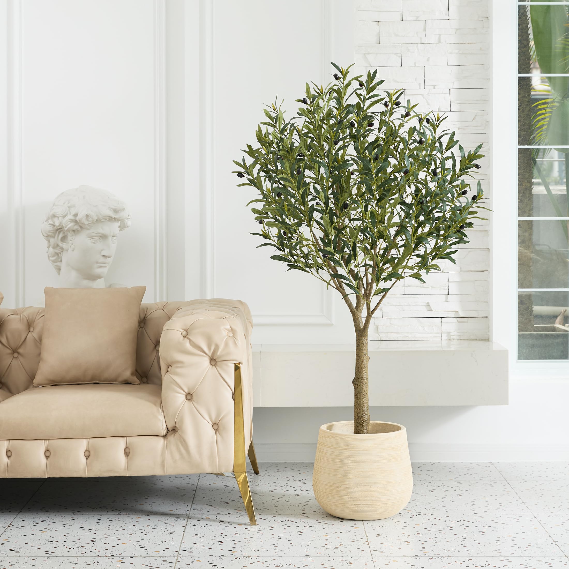 Artificial Olive Tree 7FT - Large Fake Olive Trees Indoor with 3066 Silk Leaves, Outdoor Potted Faux Plant with UV Resistant for Living Room,Office,Patio, Home Decor,VN157