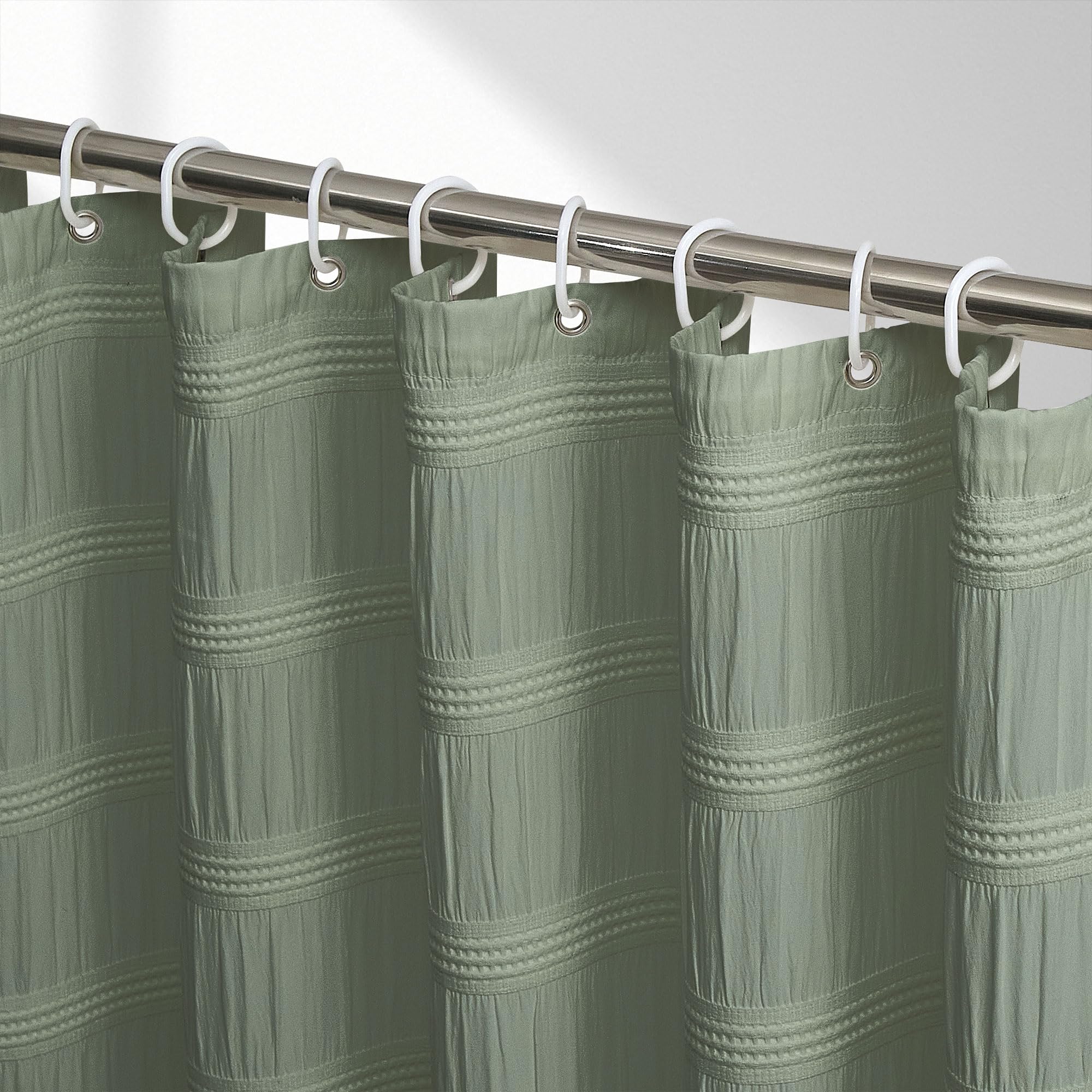 White Shower Curtain Fabric, White Textured Shower Curtain Boho Cotton Blend Striped Waffle Shower Curtains for Bathroom 72 x 72