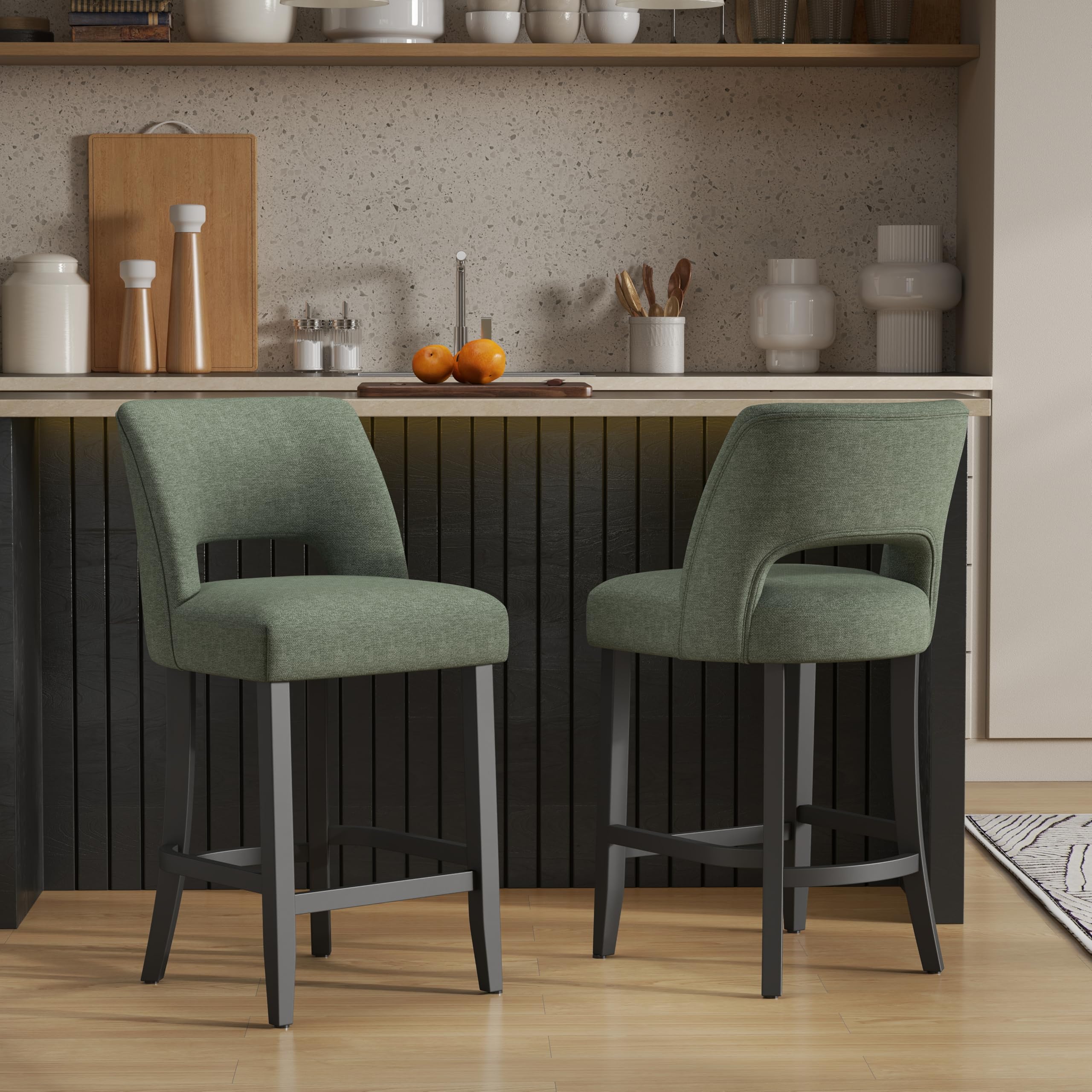 VKNOW Bar Stools Set of 4,Upholstered Counter Height Bar Stools,Modern Counter Stools with Wood Legs for Kitchen Island Dining Room Bar,Beige