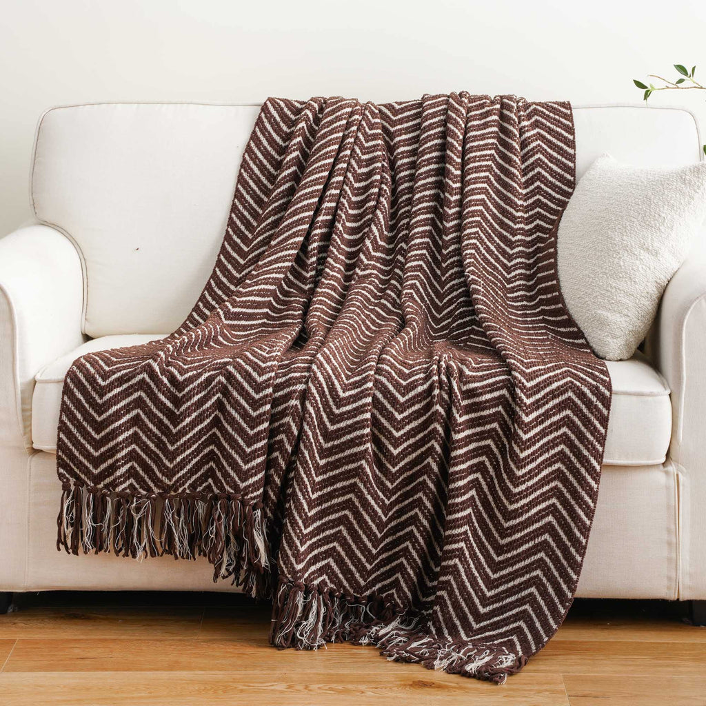 BATTILO HOME Beige Throw Blanket for Couch, Knitted Beige Throw for Bed, Neutral Throw Blankets Tan Throw Blanket for Room Decor Housewarming Gifts, 50" x 60"