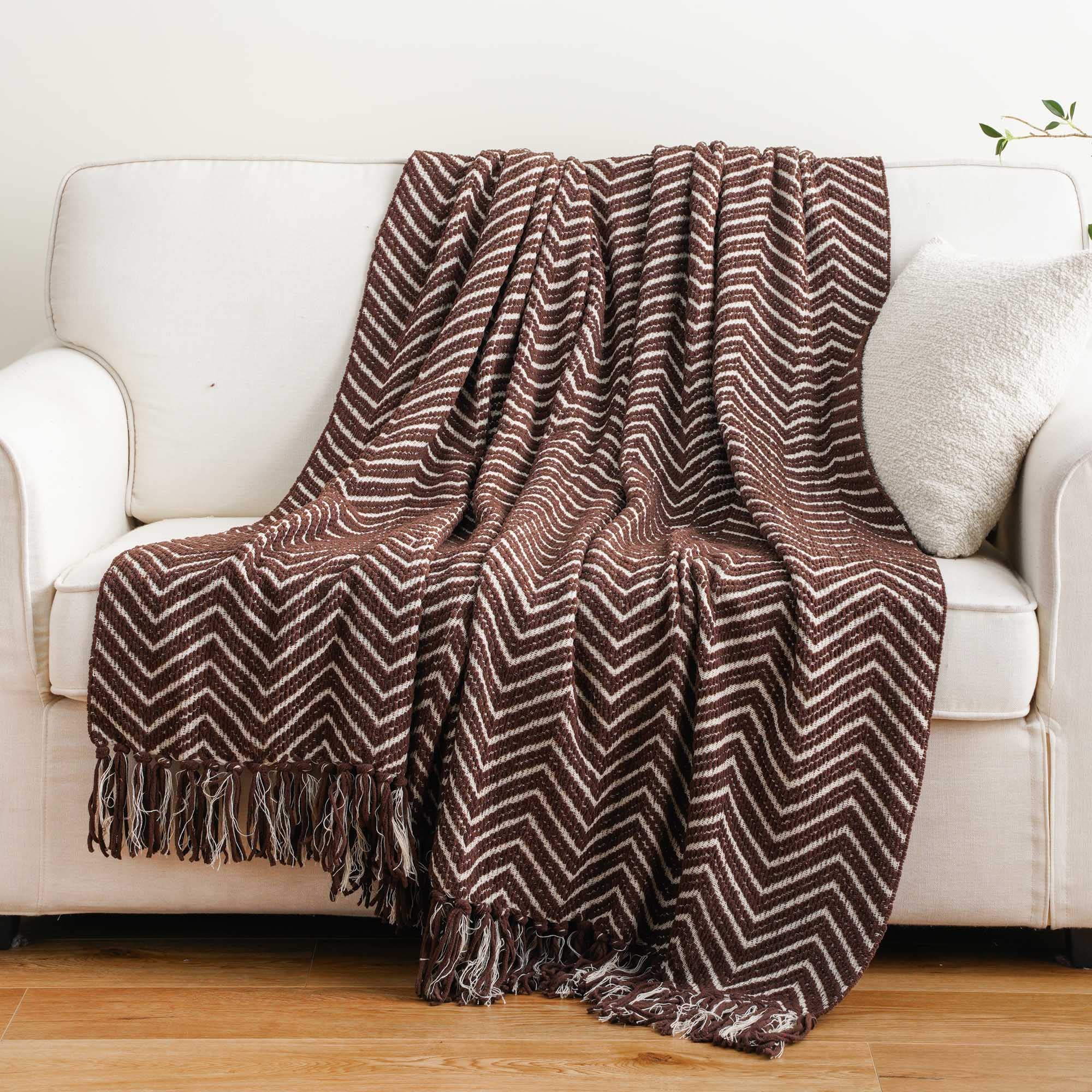BATTILO HOME Beige Throw Blanket for Couch, Knitted Beige Throw for Bed, Neutral Throw Blankets Tan Throw Blanket for Room Decor Housewarming Gifts, 50" x 60"