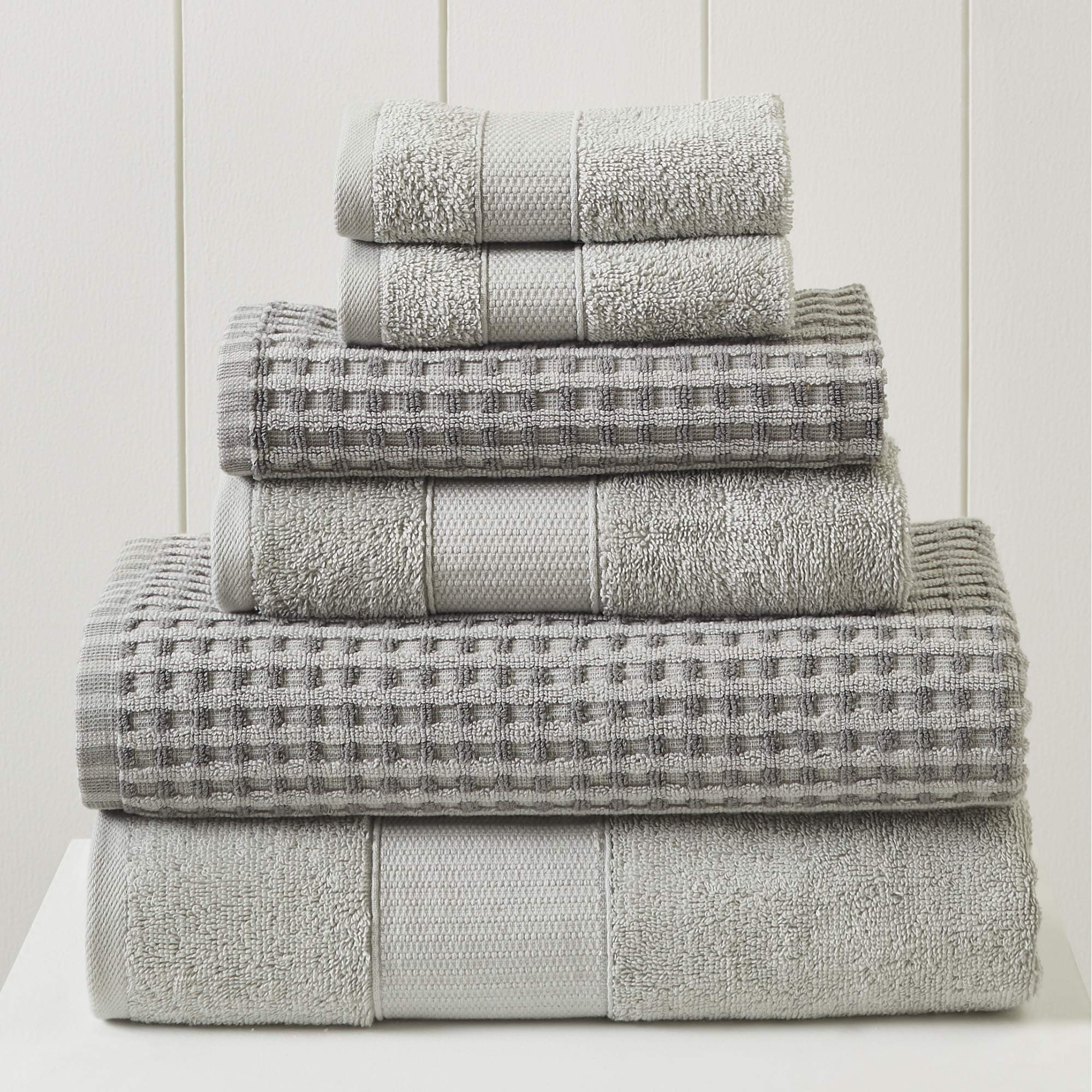 Modern Threads 6-Piece 100% Combed Cotton Yarn Dyed Cobblestone Jacquard Towel Set Flax
