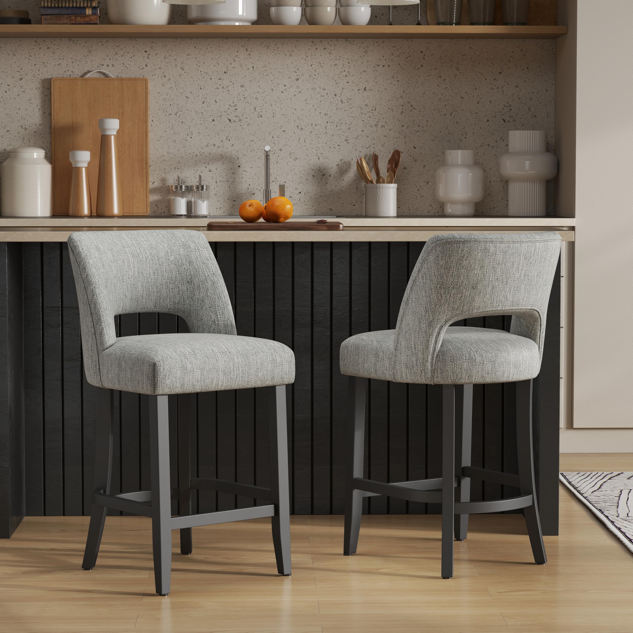 VKNOW Bar Stools Set of 4,Upholstered Counter Height Bar Stools,Modern Counter Stools with Wood Legs for Kitchen Island Dining Room Bar,Beige
