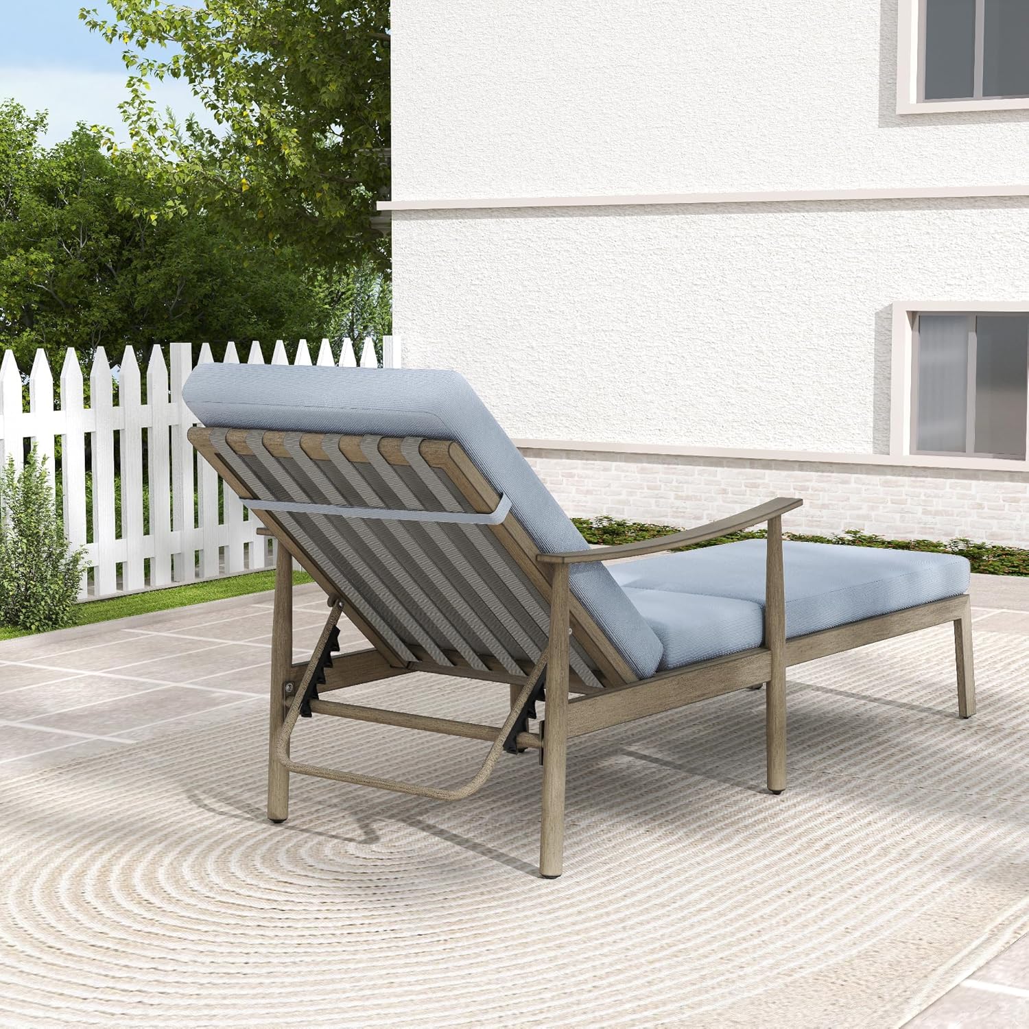 HAPPATIO Outdoor Chaise Lounge Set of 3, Adjustable Aluminum Pool Lounge Chair with Cushion and Side Table, Curved Armrest, Outdoor Lounge Chair for Beach, Yard, or Poolside (Brown)