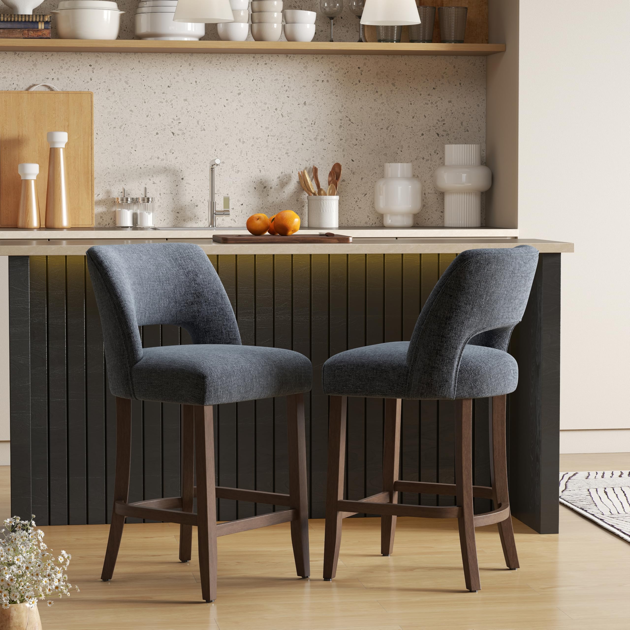 VKNOW Bar Stools Set of 4,Upholstered Counter Height Bar Stools,Modern Counter Stools with Wood Legs for Kitchen Island Dining Room Bar,Beige