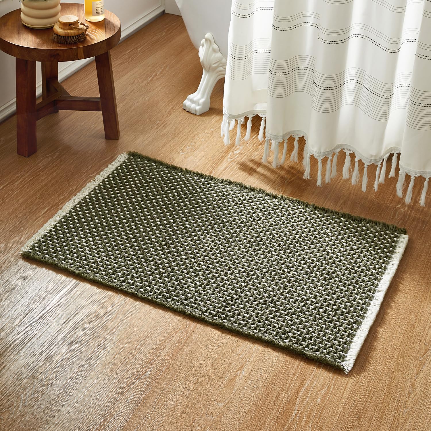 Boho Bathroom Rugs, Super Absorbent Non Slip Waffle Bath Mat Quick Dry Bath Rugs Washable Boho Farmhouse Bathroom Rugs, Dark Grey 72"x24"