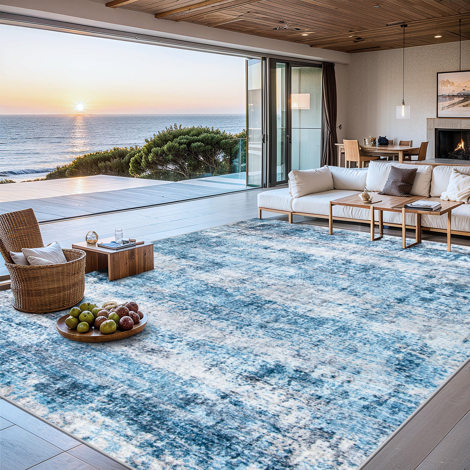 8x10 Area Rugs for Living Room - Washable Rug Modern Abstract Soft Large Neutral Non-Slip Carpet Indoor Floor Stain Resistant Thin Carpets for Bedroom Dining Room Farmhouse Nursery Home Office Grey