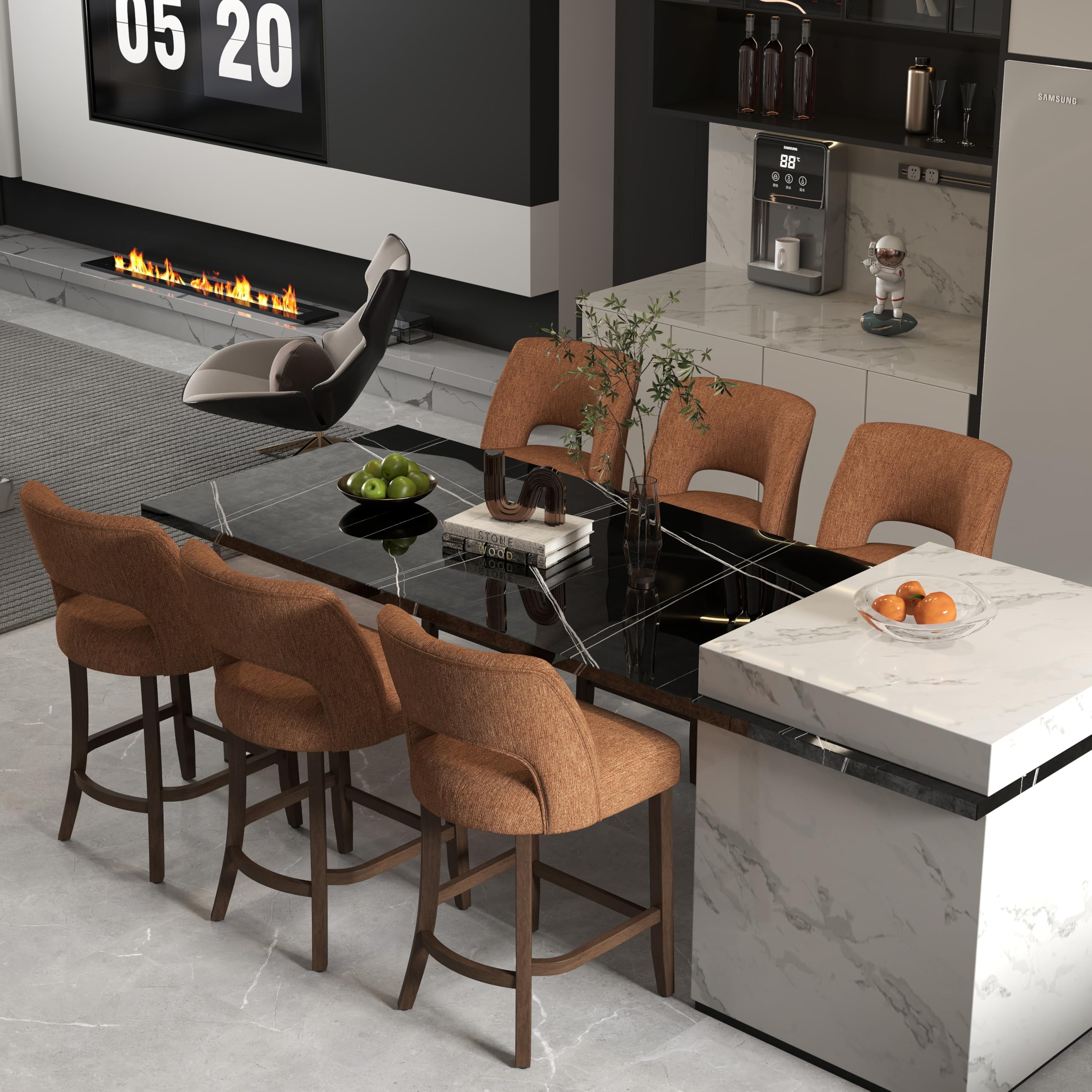 VKNOW Bar Stools Set of 4,Upholstered Counter Height Bar Stools,Modern Counter Stools with Wood Legs for Kitchen Island Dining Room Bar,Beige
