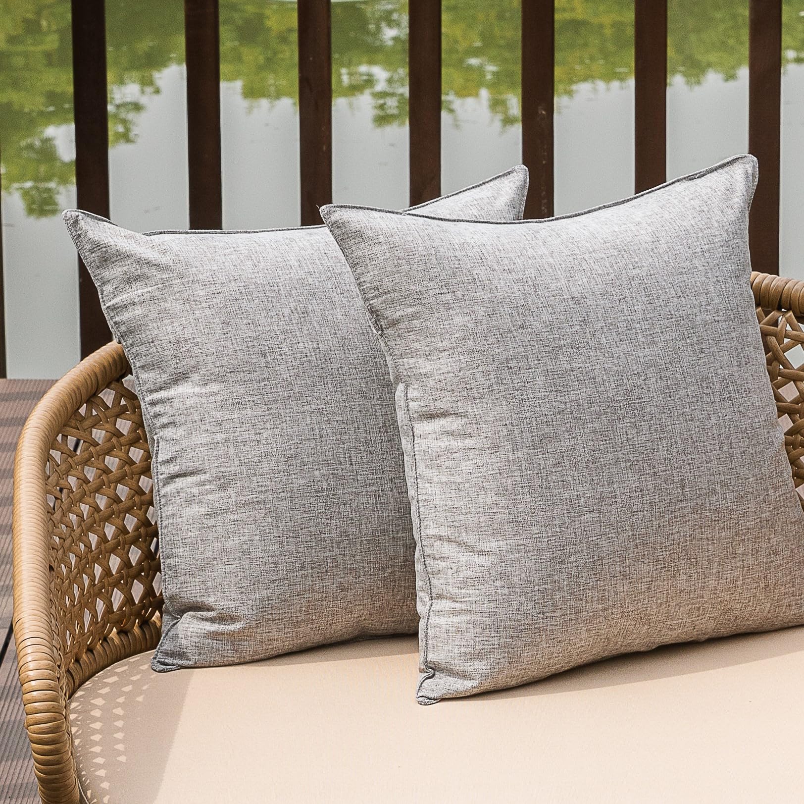 NiNi ALL Outdoor Waterproof Throw Pillow Covers Set of 2 Decorative Farmhouse Garden Pillowcase Solid Cushion Cases for Patio Tent Couch 18x18 inch Beige