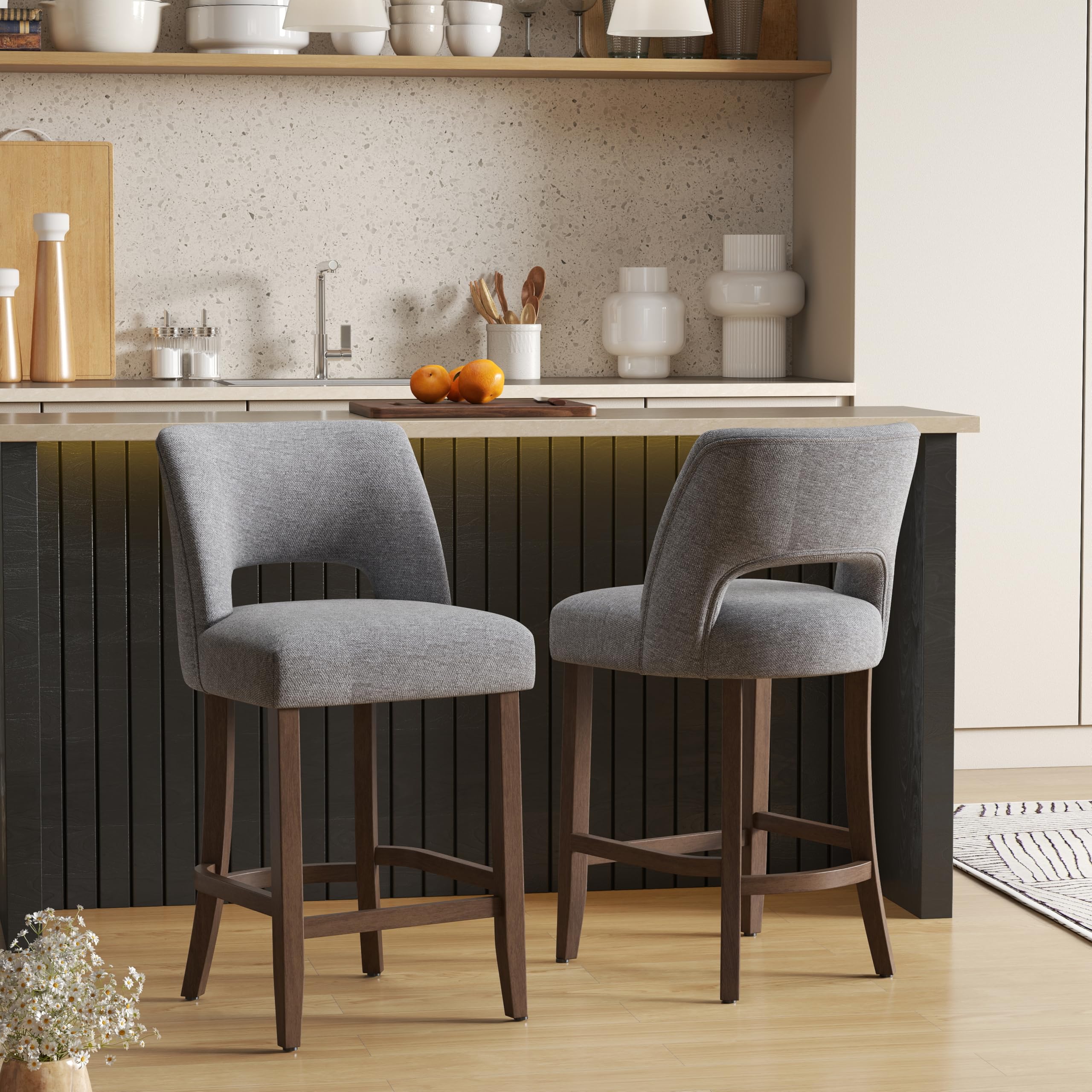 VKNOW Bar Stools Set of 4,Upholstered Counter Height Bar Stools,Modern Counter Stools with Wood Legs for Kitchen Island Dining Room Bar,Beige