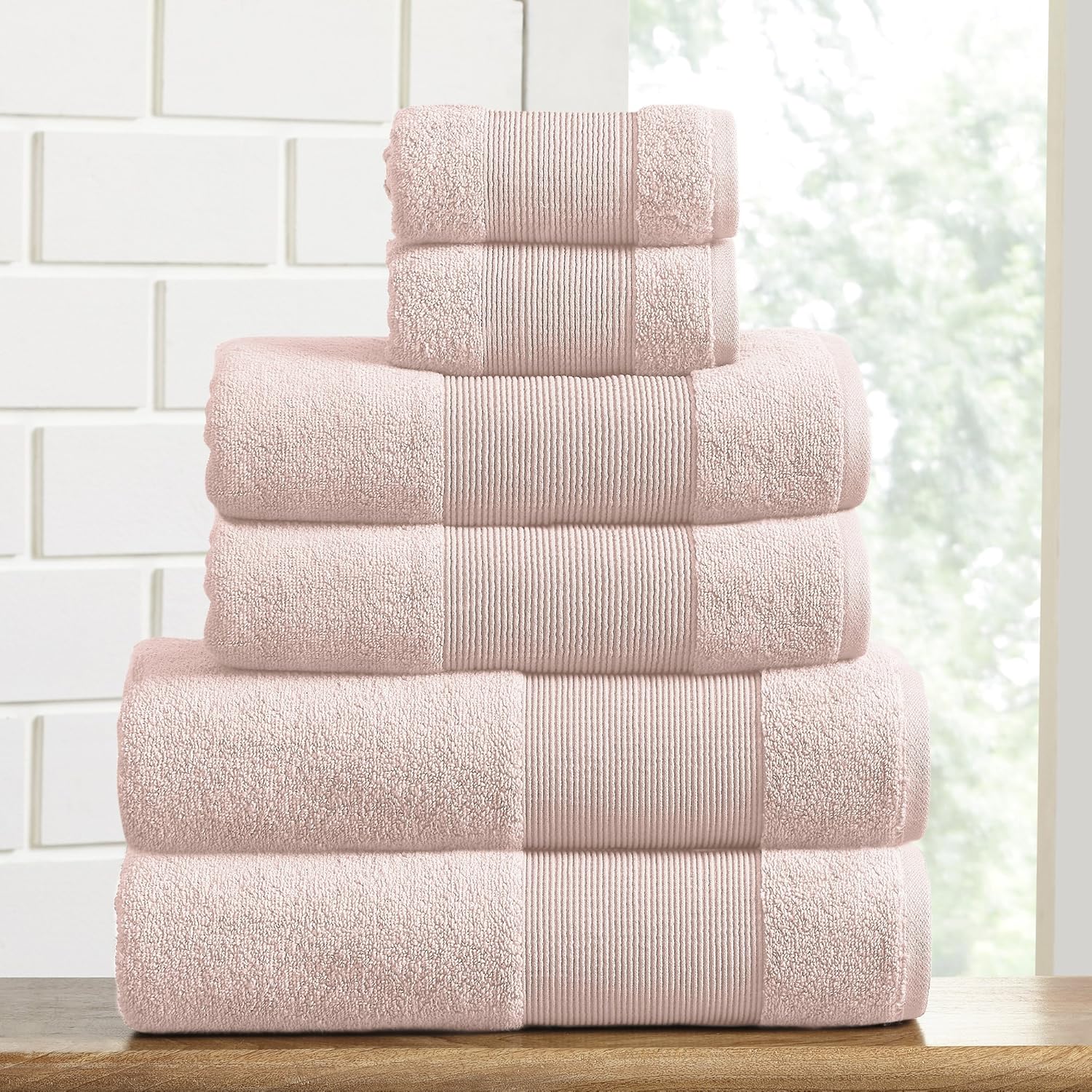 Modern Threads Air Cloud 6-Piece Towel Set - 100% Zero-Twist Cotton, 500 GSM, Quick Dry & Plush, Blush