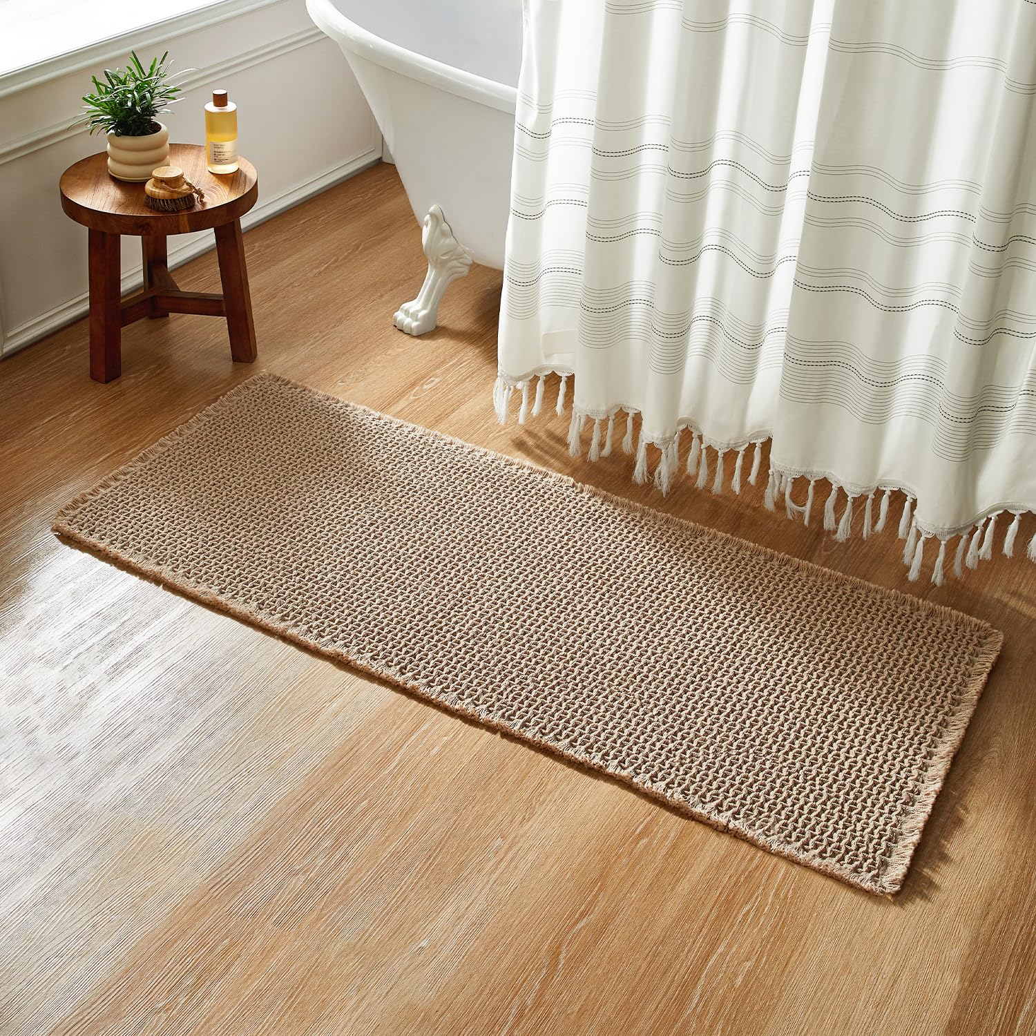 Boho Bathroom Rugs, Super Absorbent Non Slip Waffle Bath Mat Quick Dry Bath Rugs Washable Boho Farmhouse Bathroom Rugs, Dark Grey 72"x24"