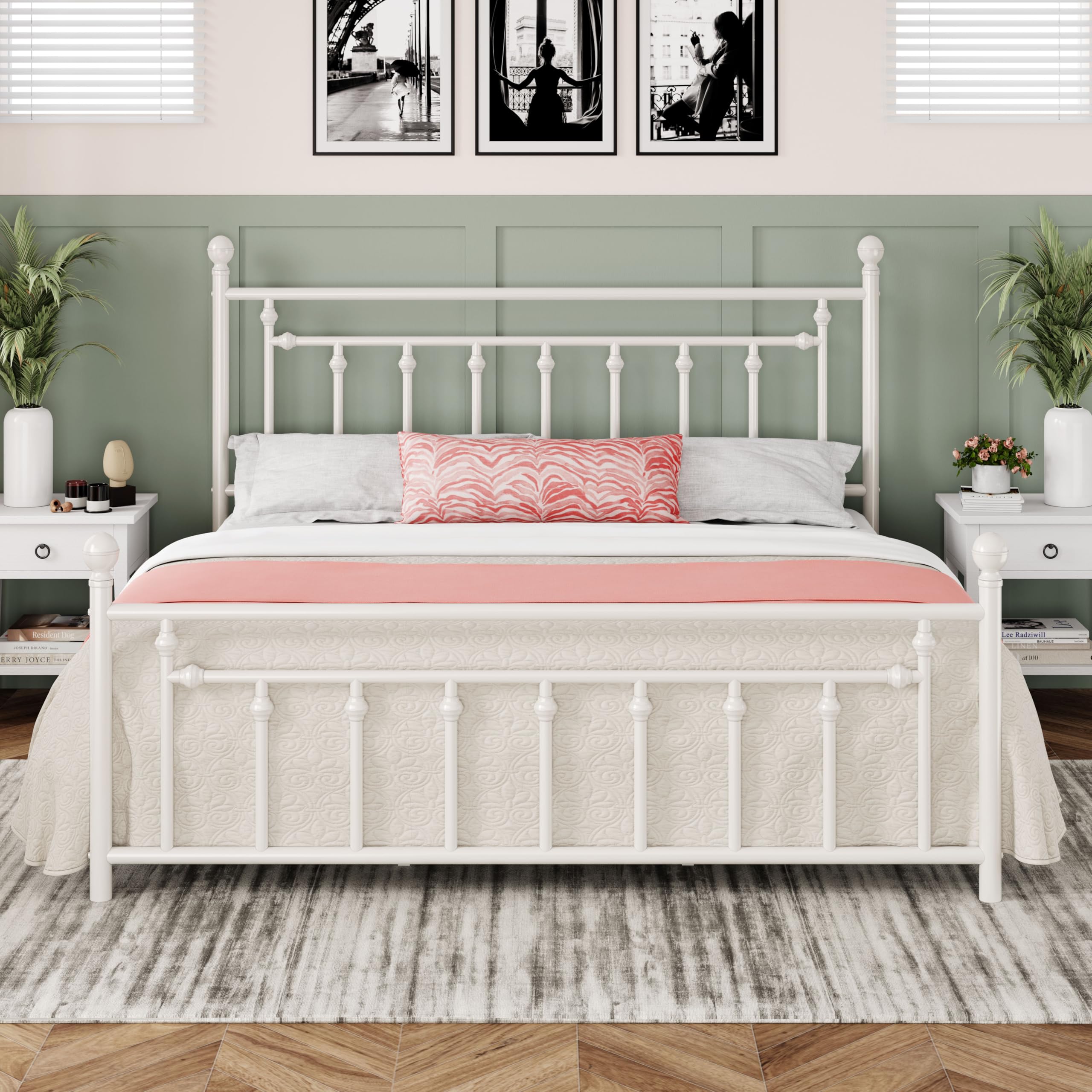 Allewie 14 Inch Queen Size Metal Platform Bed Frame with Victorian Vintage Headboard and Footboard/Mattress Foundation/Under Bed Storage/No Box Spring Needed/Easy Assembly/Noise Free/Black