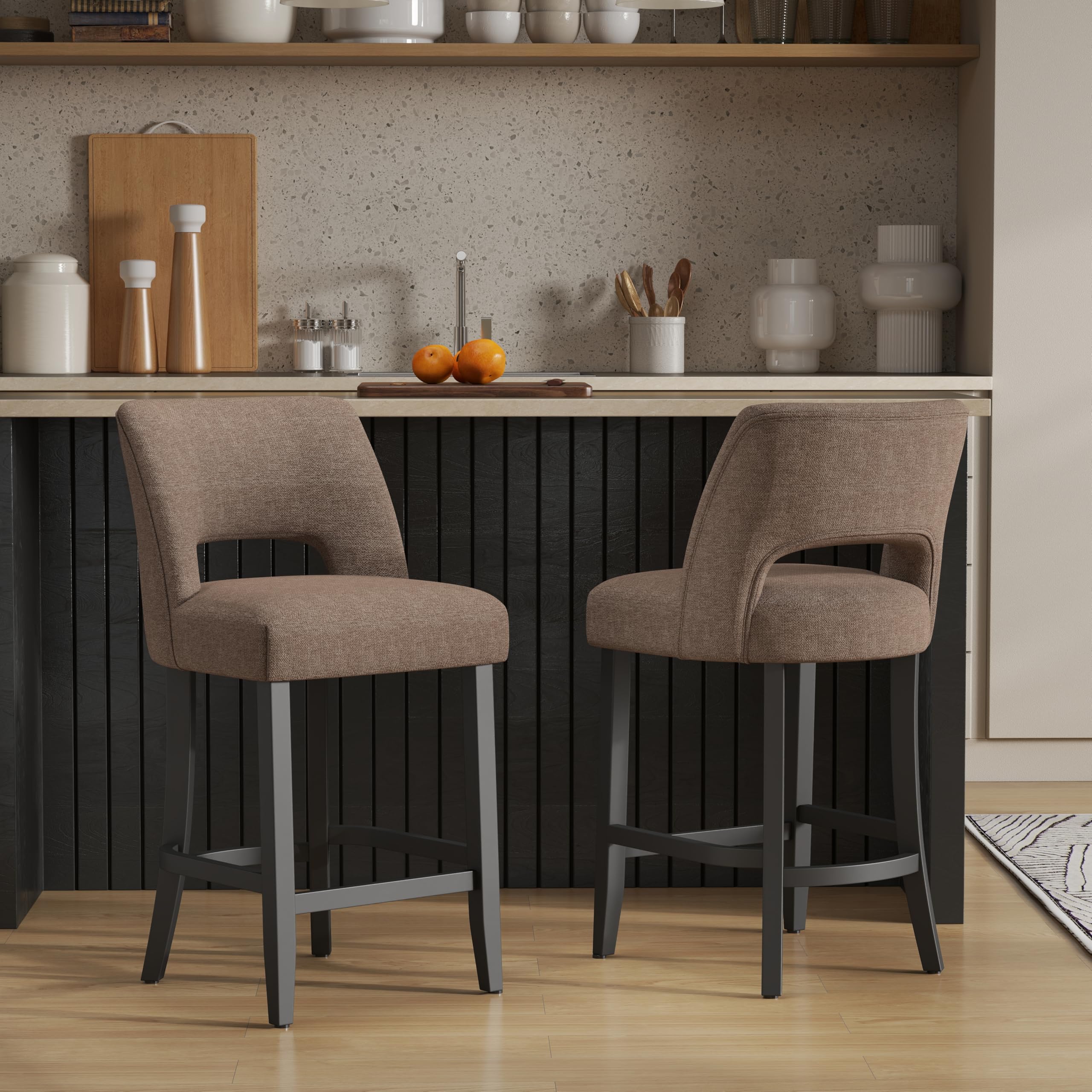 VKNOW Bar Stools Set of 4,Upholstered Counter Height Bar Stools,Modern Counter Stools with Wood Legs for Kitchen Island Dining Room Bar,Beige