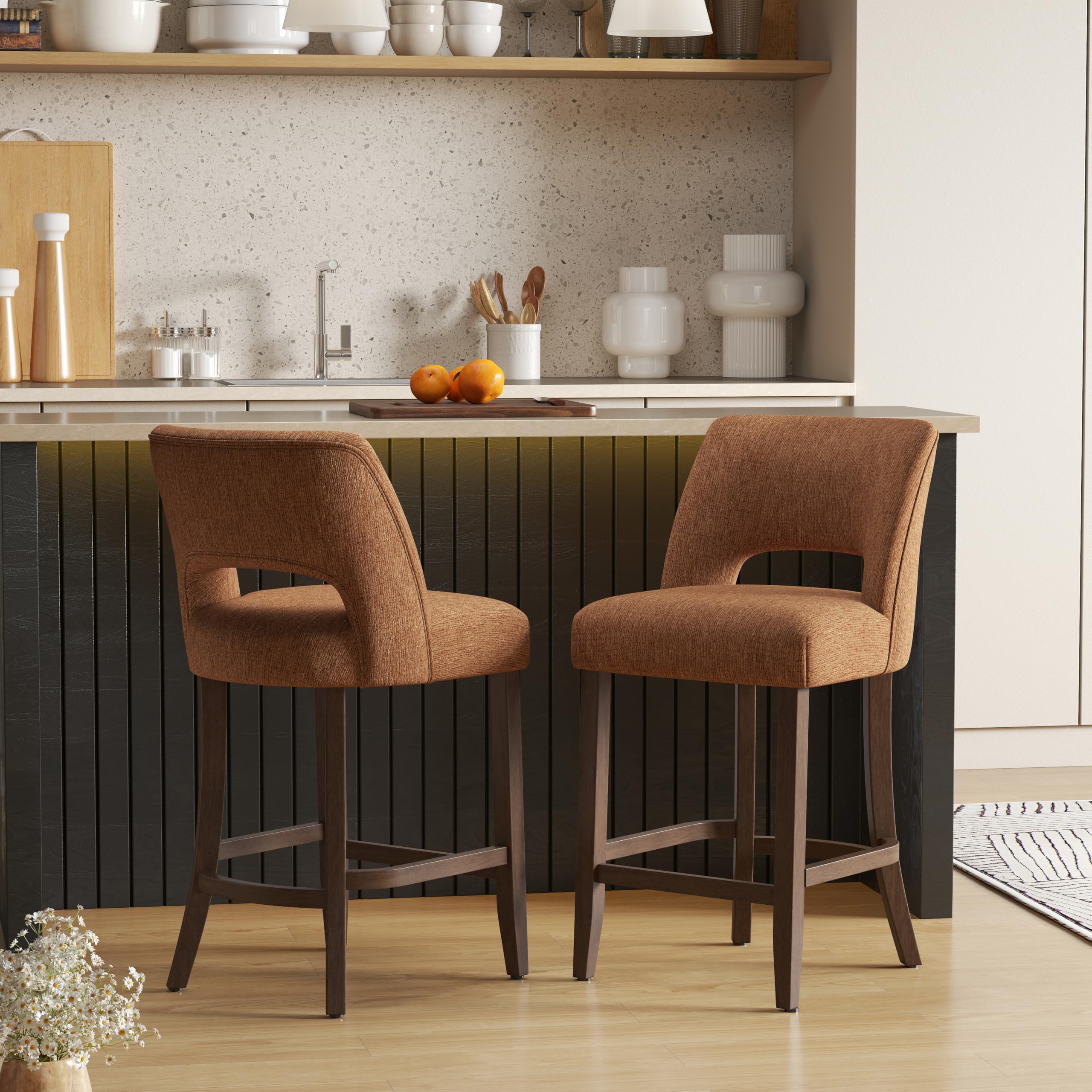 VKNOW Bar Stools Set of 4,Upholstered Counter Height Bar Stools,Modern Counter Stools with Wood Legs for Kitchen Island Dining Room Bar,Beige