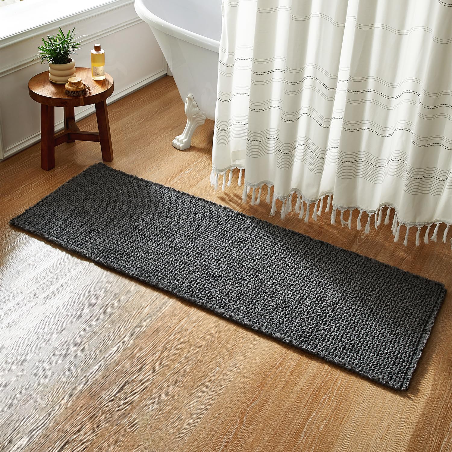 Boho Bathroom Rugs, Super Absorbent Non Slip Waffle Bath Mat Quick Dry Bath Rugs Washable Boho Farmhouse Bathroom Rugs, Dark Grey 72"x24"