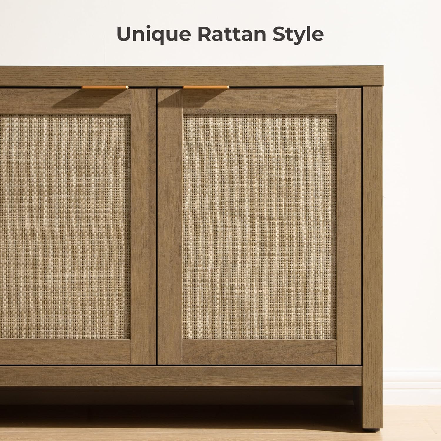 SICOTAS TV Stand for Living Room Rattan Entertainment Center for Bedroom with 4 Rattan Cabinets Farmhouse Television Stands with Storage Large Media Console Table for TVs up to 50 55 60 65 Inch