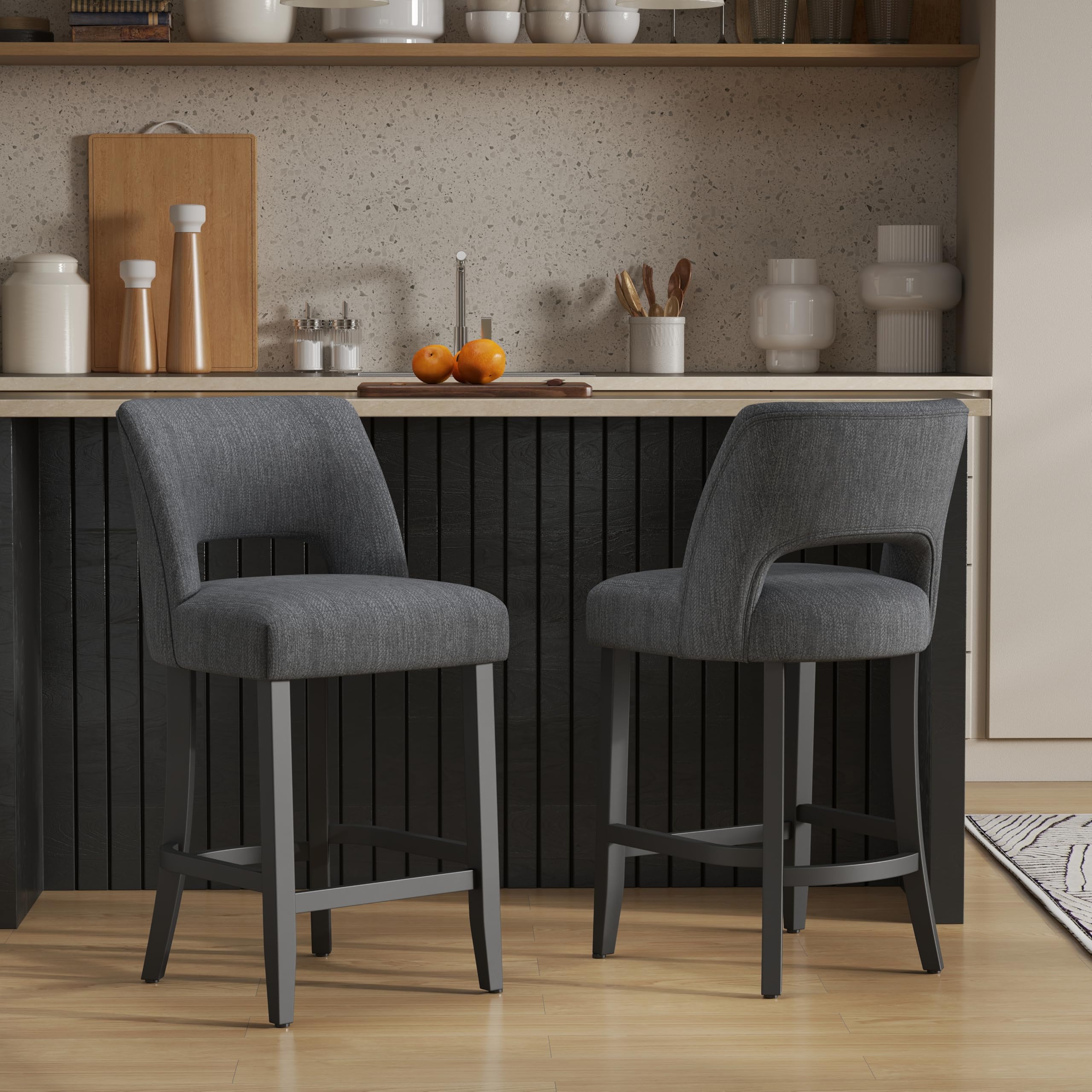 VKNOW Bar Stools Set of 4,Upholstered Counter Height Bar Stools,Modern Counter Stools with Wood Legs for Kitchen Island Dining Room Bar,Beige