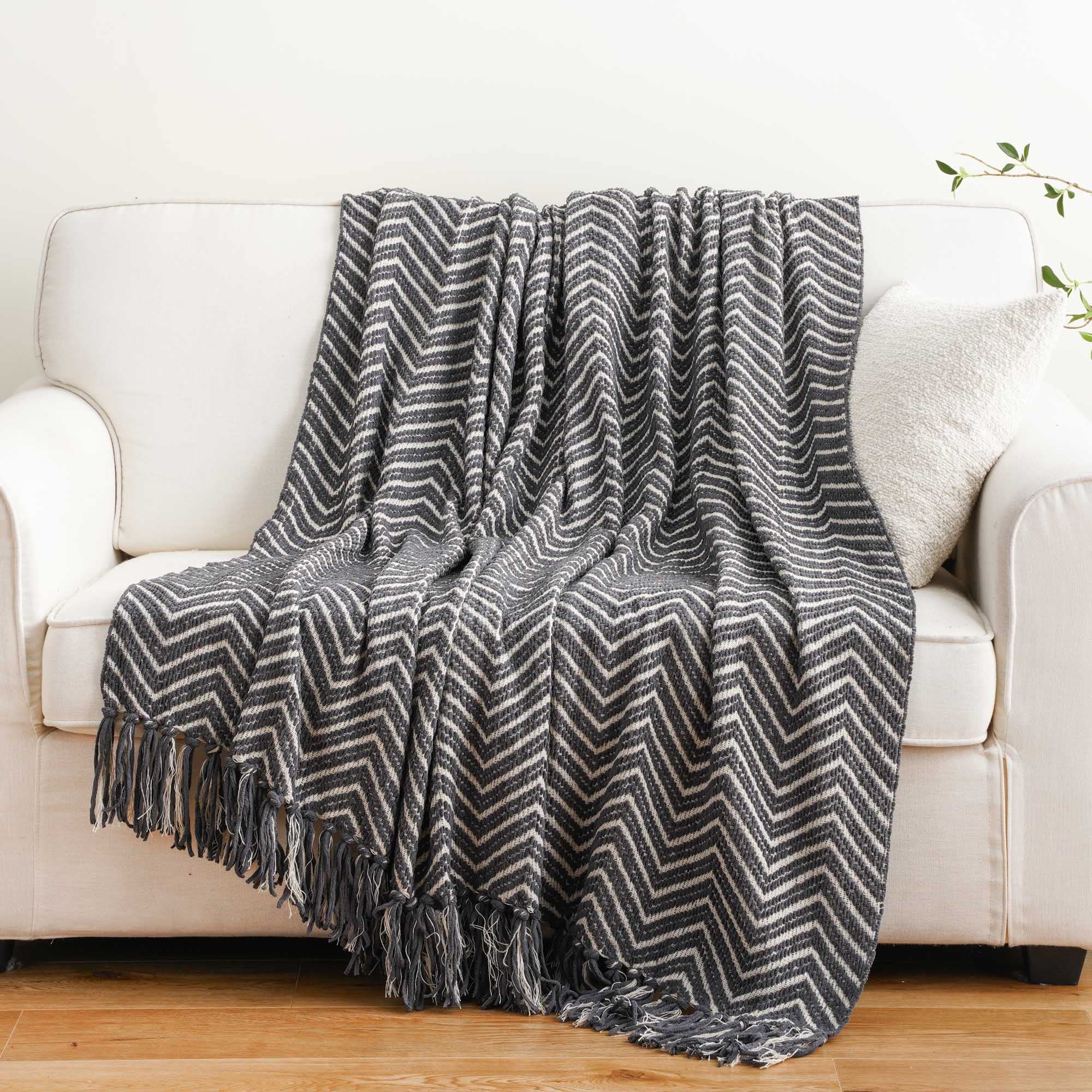 BATTILO HOME Beige Throw Blanket for Couch, Knitted Beige Throw for Bed, Neutral Throw Blankets Tan Throw Blanket for Room Decor Housewarming Gifts, 50" x 60"