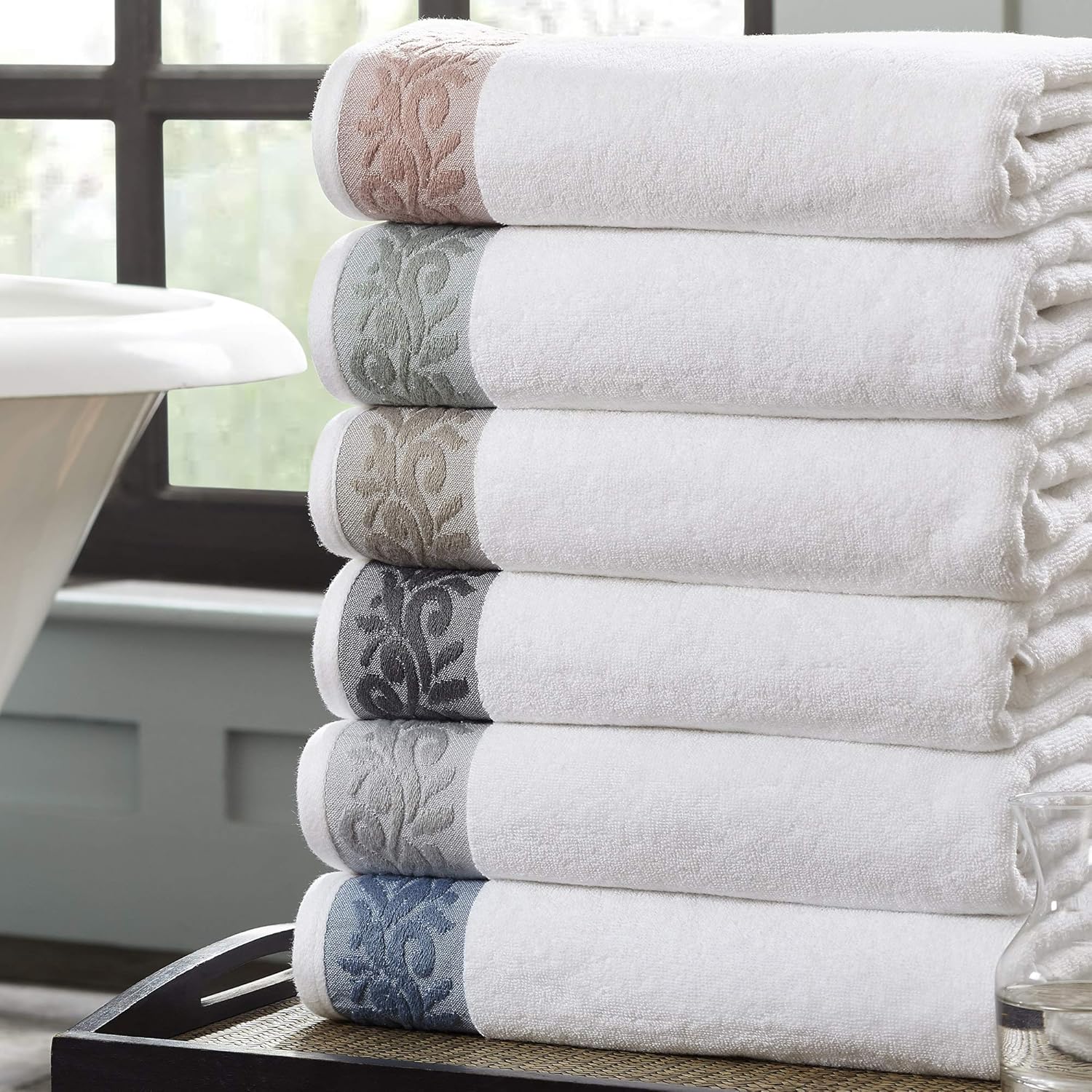 Modern Threads 600 GSM 6-Piece Towel Set with Filgree Jacquard Border Charcoal