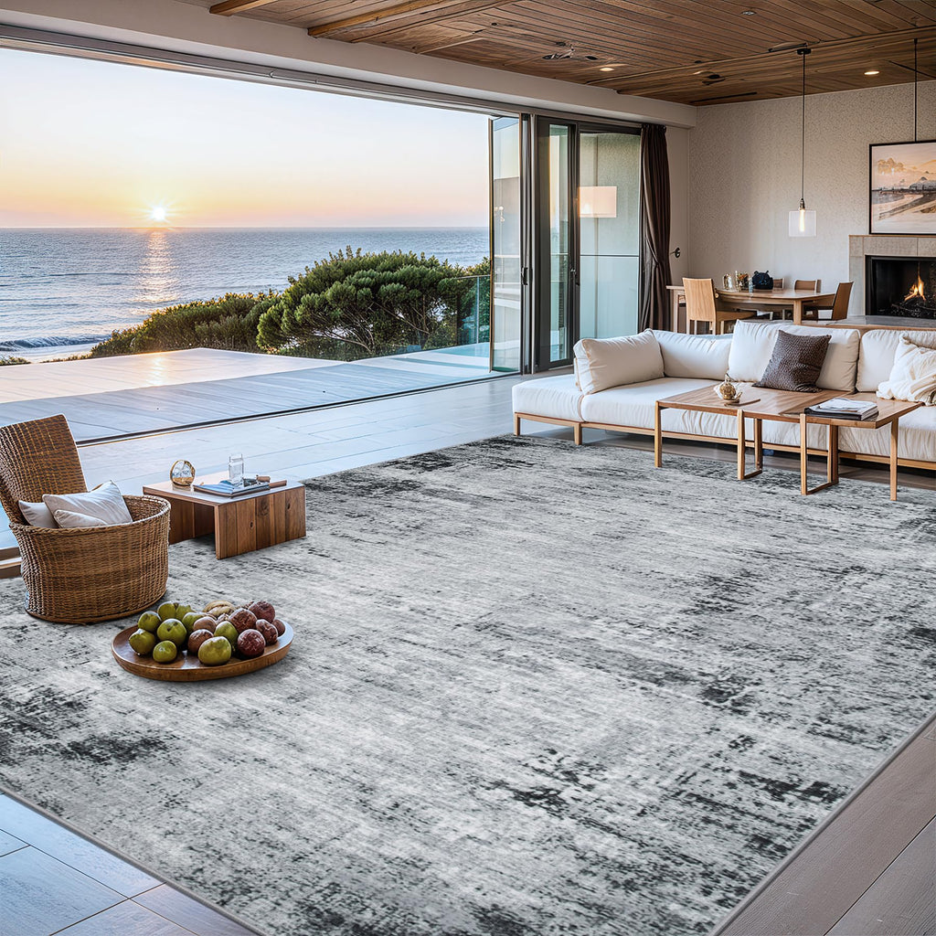 8x10 Area Rugs for Living Room - Washable Rug Modern Abstract Soft Large Neutral Non-Slip Carpet Indoor Floor Stain Resistant Thin Carpets for Bedroom Dining Room Farmhouse Nursery Home Office Grey
