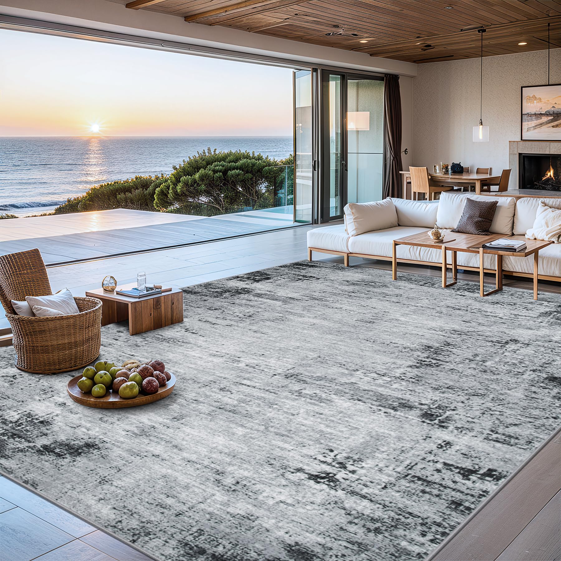 8x10 Area Rugs for Living Room - Washable Rug Modern Abstract Soft Large Neutral Non-Slip Carpet Indoor Floor Stain Resistant Thin Carpets for Bedroom Dining Room Farmhouse Nursery Home Office Grey