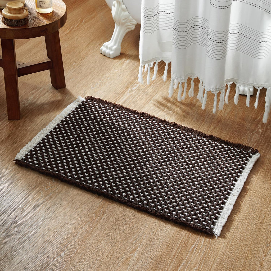 Boho Bathroom Rugs, Super Absorbent Non Slip Waffle Bath Mat Quick Dry Bath Rugs Washable Boho Farmhouse Bathroom Rugs, Dark Grey 72"x24"