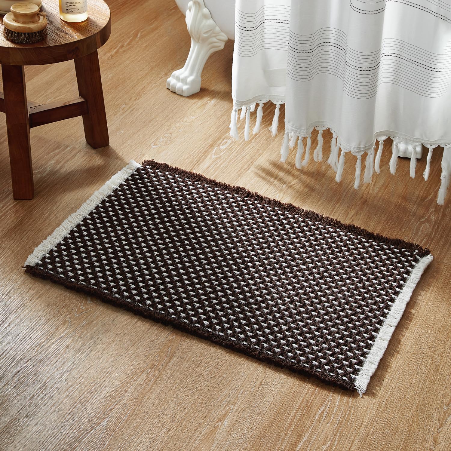 Boho Bathroom Rugs, Super Absorbent Non Slip Waffle Bath Mat Quick Dry Bath Rugs Washable Boho Farmhouse Bathroom Rugs, Dark Grey 72"x24"