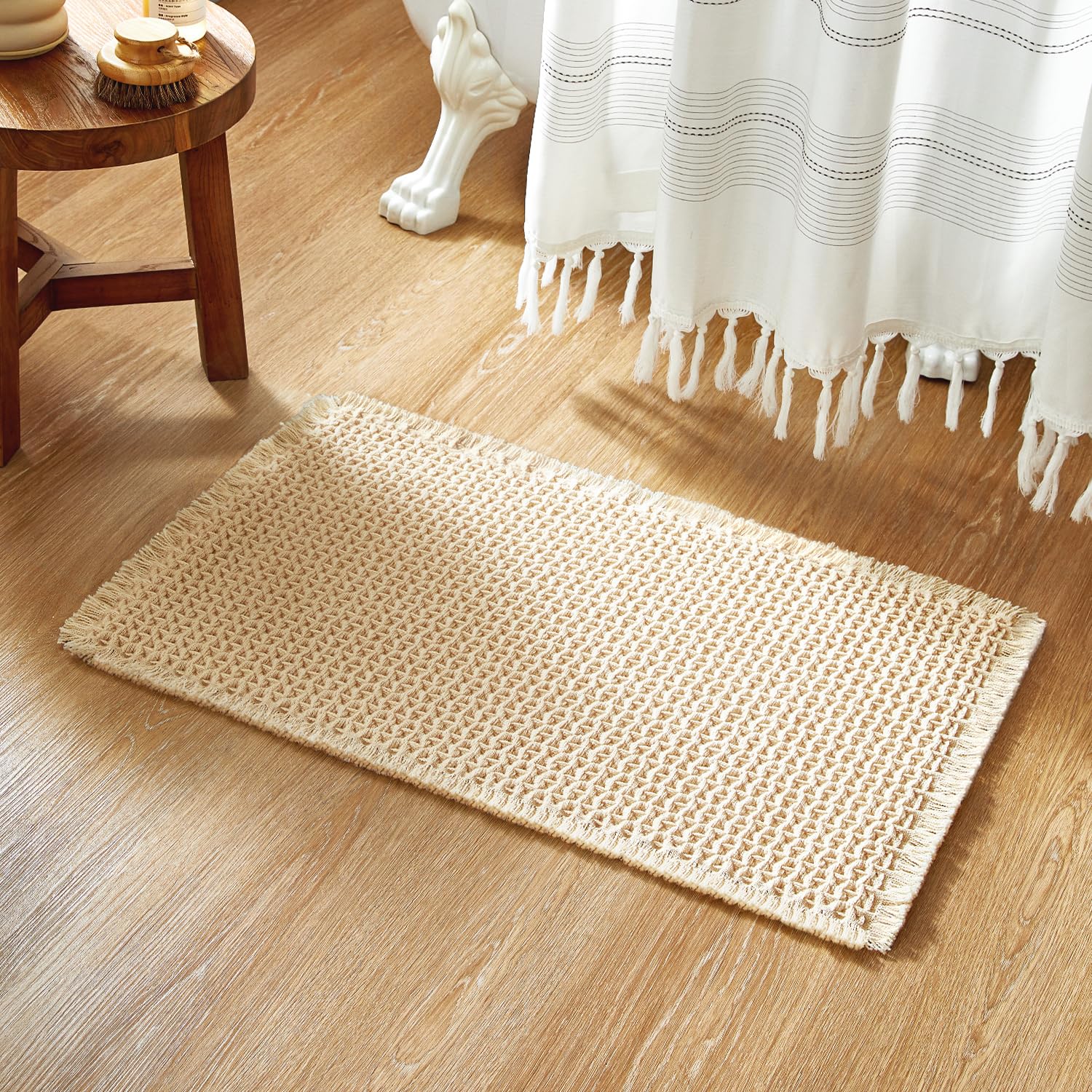 Boho Bathroom Rugs, Super Absorbent Non Slip Waffle Bath Mat Quick Dry Bath Rugs Washable Boho Farmhouse Bathroom Rugs, Dark Grey 72"x24"