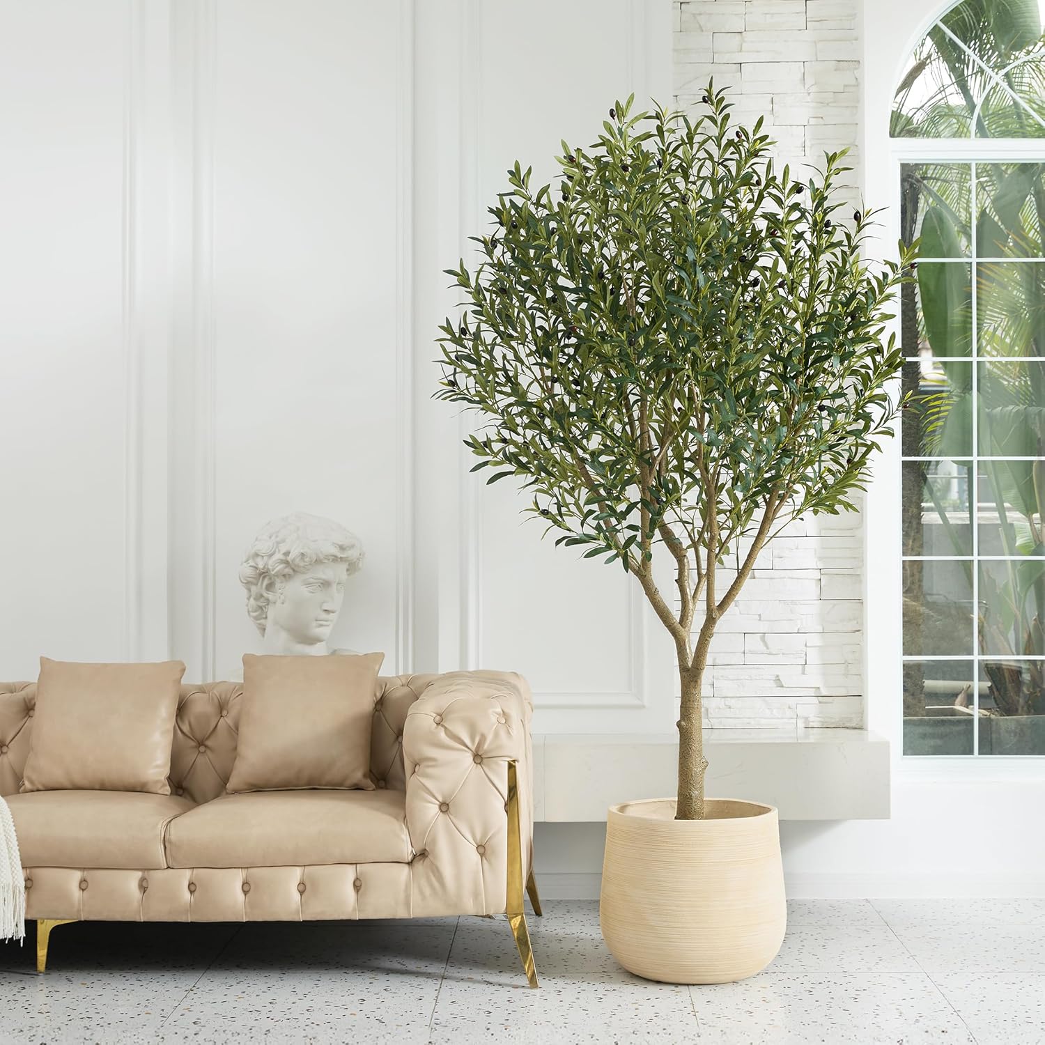Artificial Olive Tree 7FT - Large Fake Olive Trees Indoor with 3066 Silk Leaves, Outdoor Potted Faux Plant with UV Resistant for Living Room,Office,Patio, Home Decor,VN157