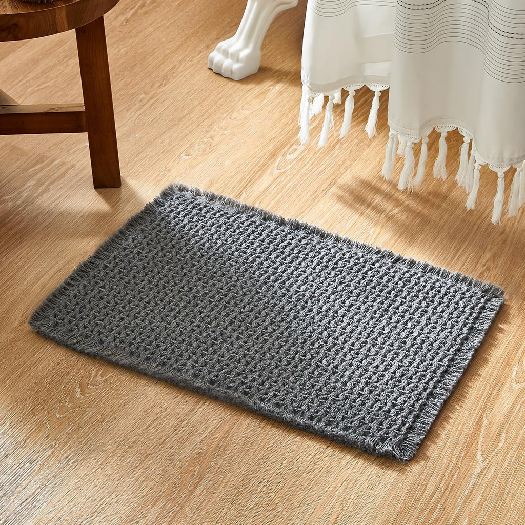 Boho Bathroom Rugs, Super Absorbent Non Slip Waffle Bath Mat Quick Dry Bath Rugs Washable Boho Farmhouse Bathroom Rugs, Dark Grey 72"x24"