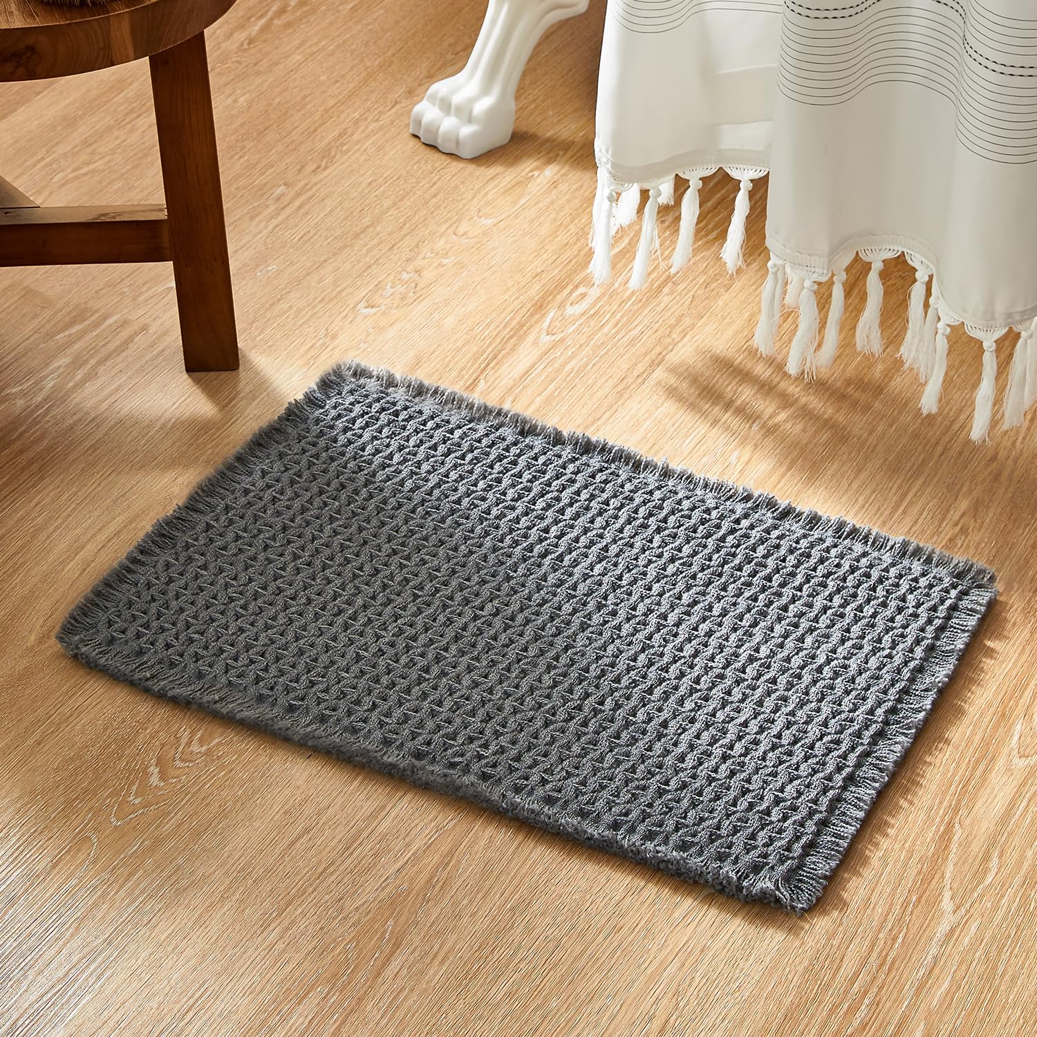Boho Bathroom Rugs, Super Absorbent Non Slip Waffle Bath Mat Quick Dry Bath Rugs Washable Boho Farmhouse Bathroom Rugs, Dark Grey 72"x24"