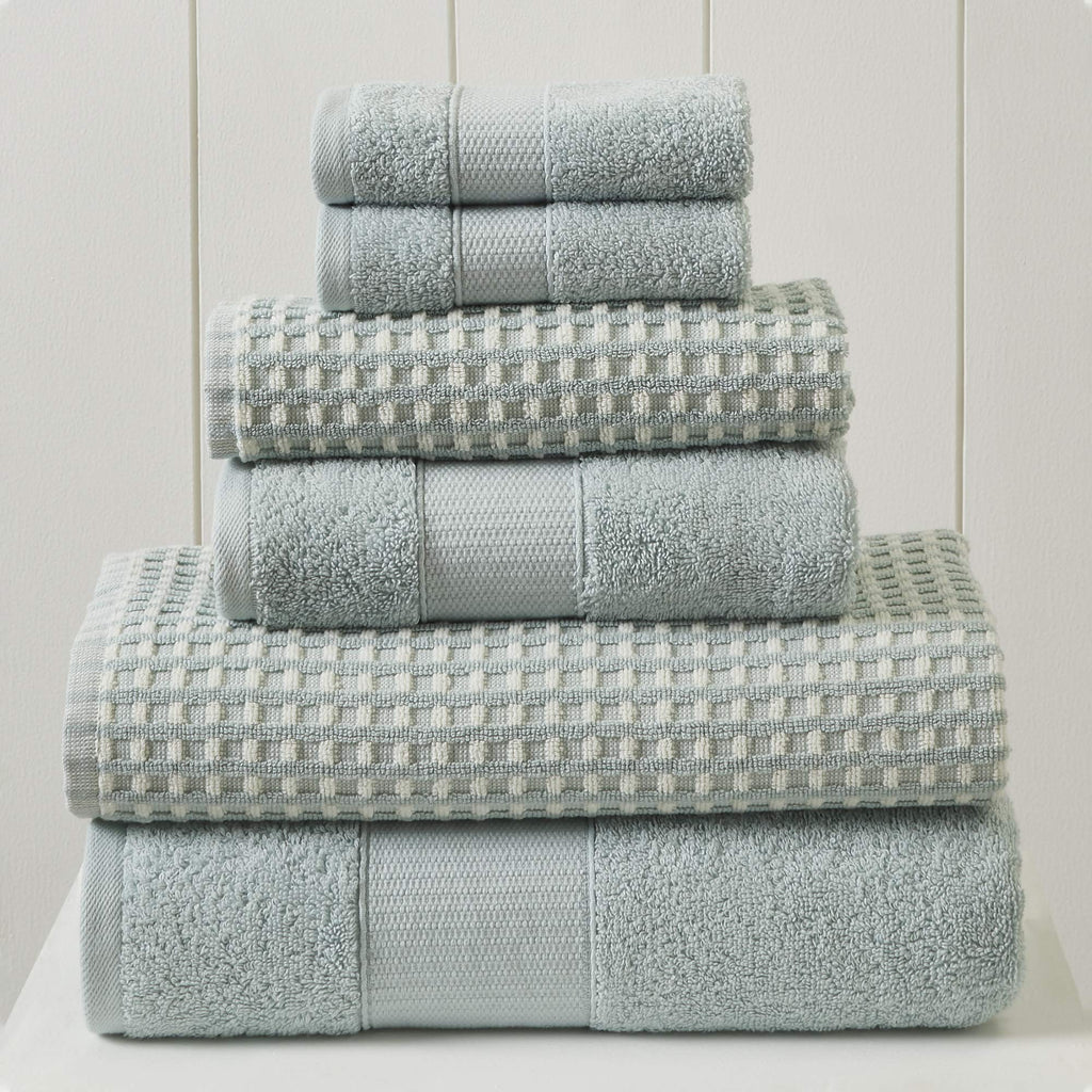 Modern Threads 6-Piece 100% Combed Cotton Yarn Dyed Cobblestone Jacquard Towel Set Flax