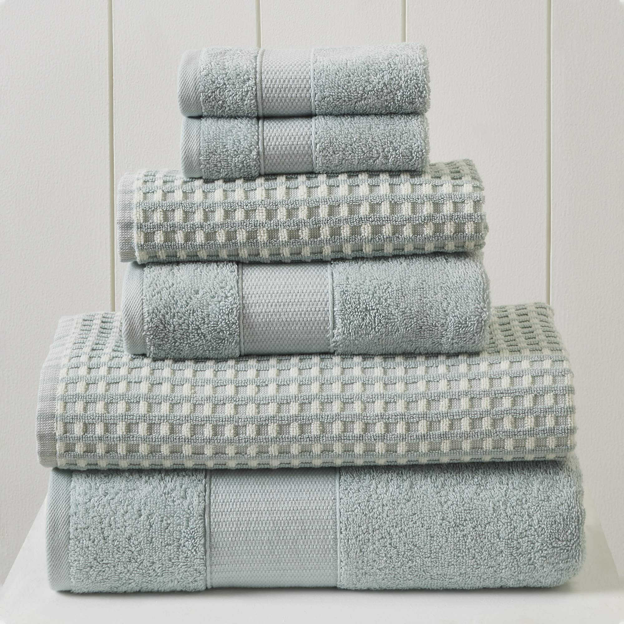 Modern Threads 6-Piece 100% Combed Cotton Yarn Dyed Cobblestone Jacquard Towel Set Flax