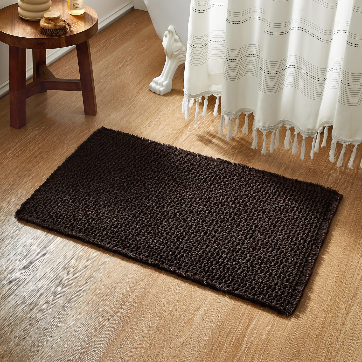 Boho Bathroom Rugs, Super Absorbent Non Slip Waffle Bath Mat Quick Dry Bath Rugs Washable Boho Farmhouse Bathroom Rugs, Dark Grey 72"x24"