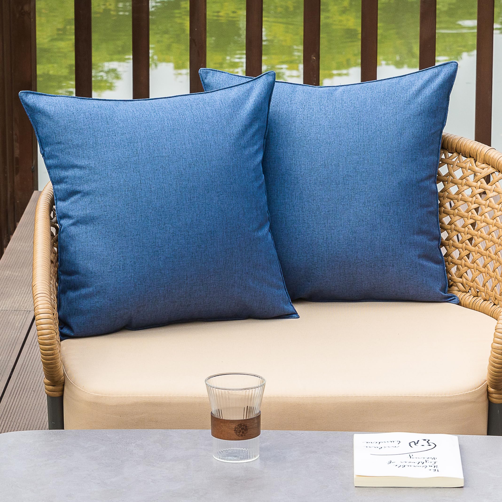 NiNi ALL Outdoor Waterproof Throw Pillow Covers Set of 2 Decorative Farmhouse Garden Pillowcase Solid Cushion Cases for Patio Tent Couch 18x18 inch Beige