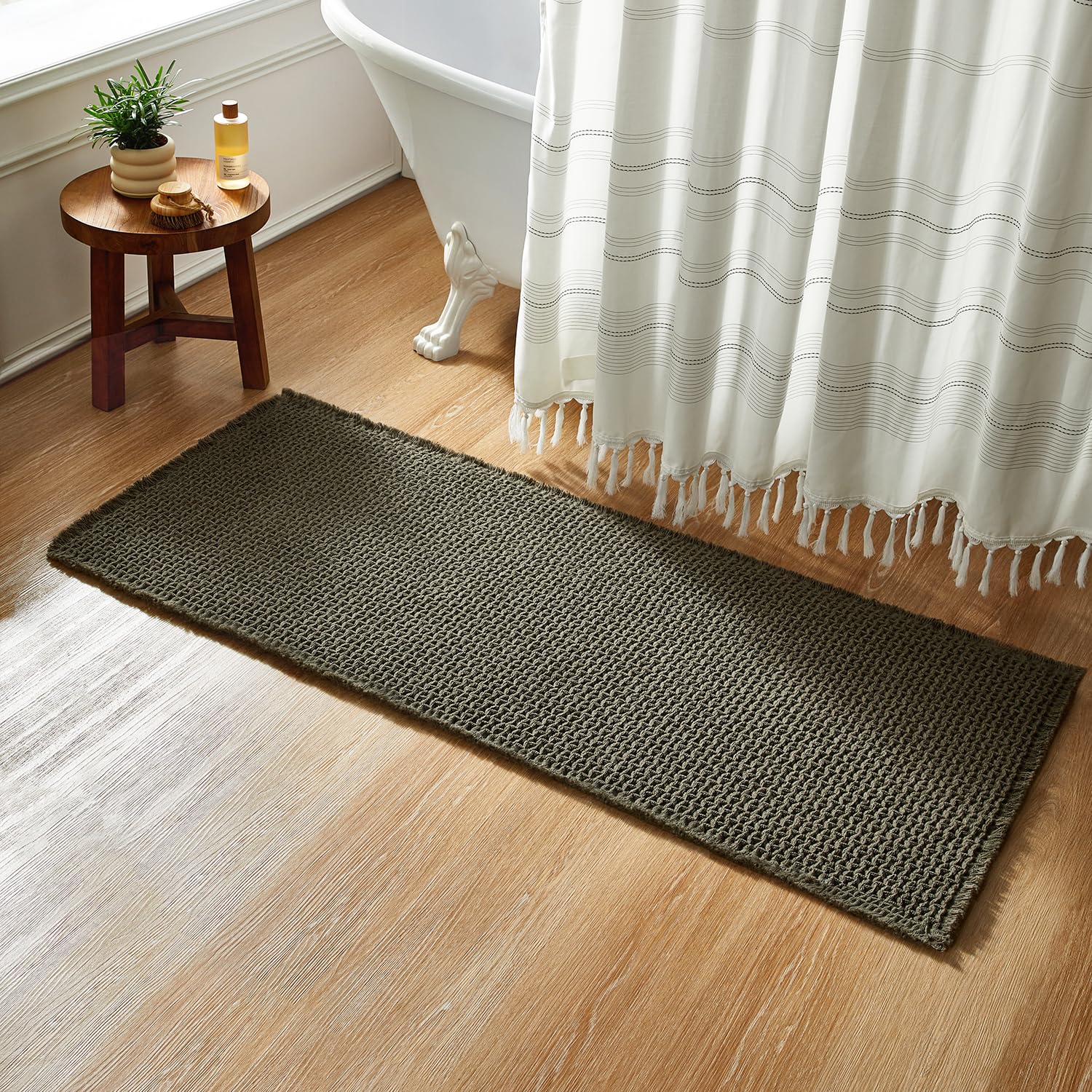 Boho Bathroom Rugs, Super Absorbent Non Slip Waffle Bath Mat Quick Dry Bath Rugs Washable Boho Farmhouse Bathroom Rugs, Dark Grey 72"x24"