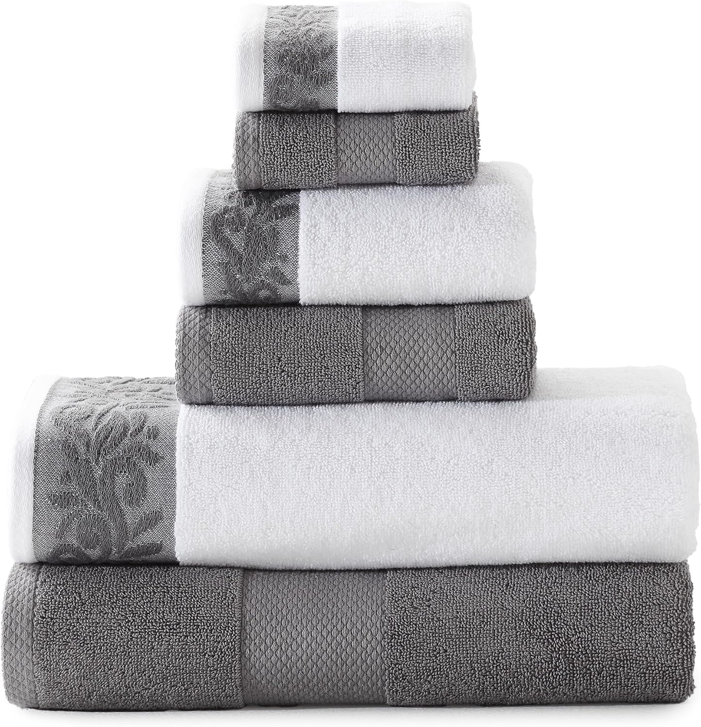Modern Threads 600 GSM 6-Piece Towel Set with Filgree Jacquard Border Charcoal