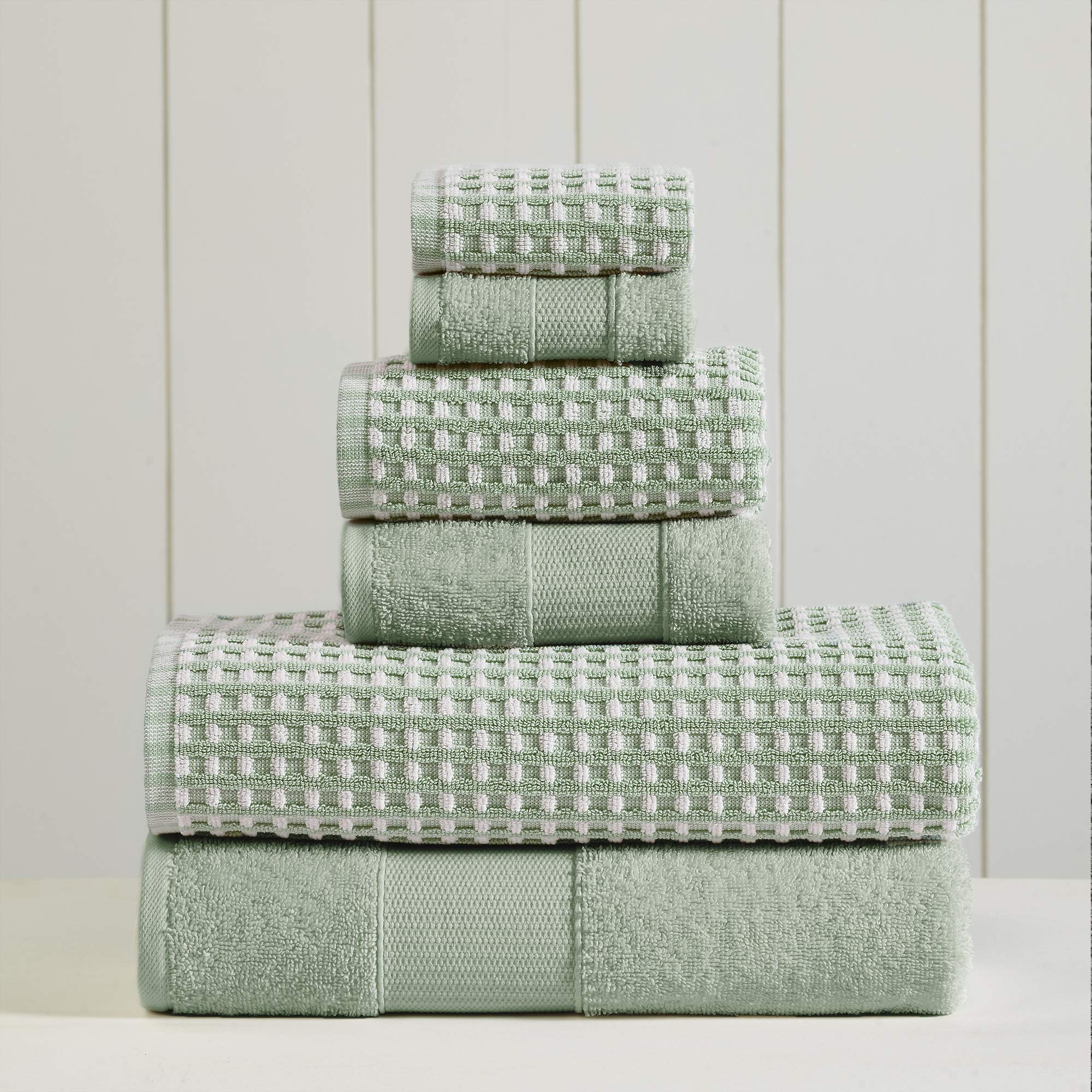 Modern Threads 6-Piece 100% Combed Cotton Yarn Dyed Cobblestone Jacquard Towel Set Flax