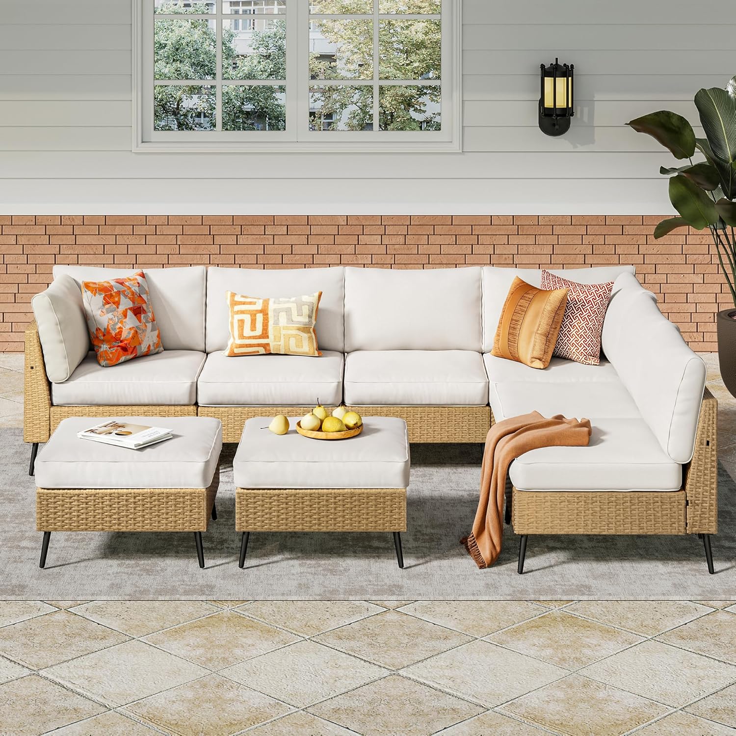 SUNCOZE 8 Pieces Outdoor Patio Furniture Sets, Outdoor Sectional Furniture PE Rattan Wicker Sofa Set, All Weather Patio Conversation Set with Cushion and Ottoman for Deck, Lawn and Pool